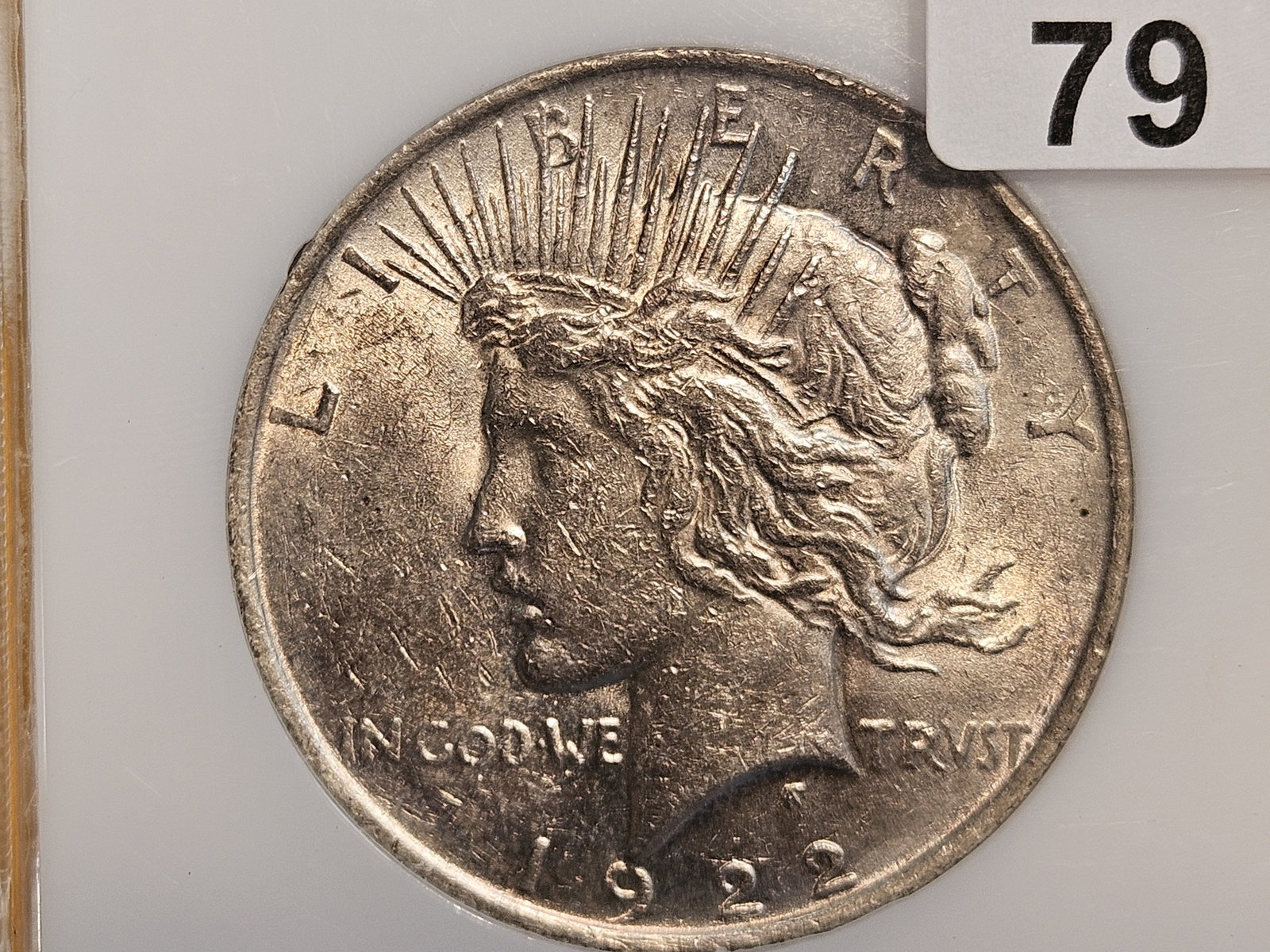 PCI 1922 Peace Silver Dollar in About Uncirculated - 50: Gray patina
