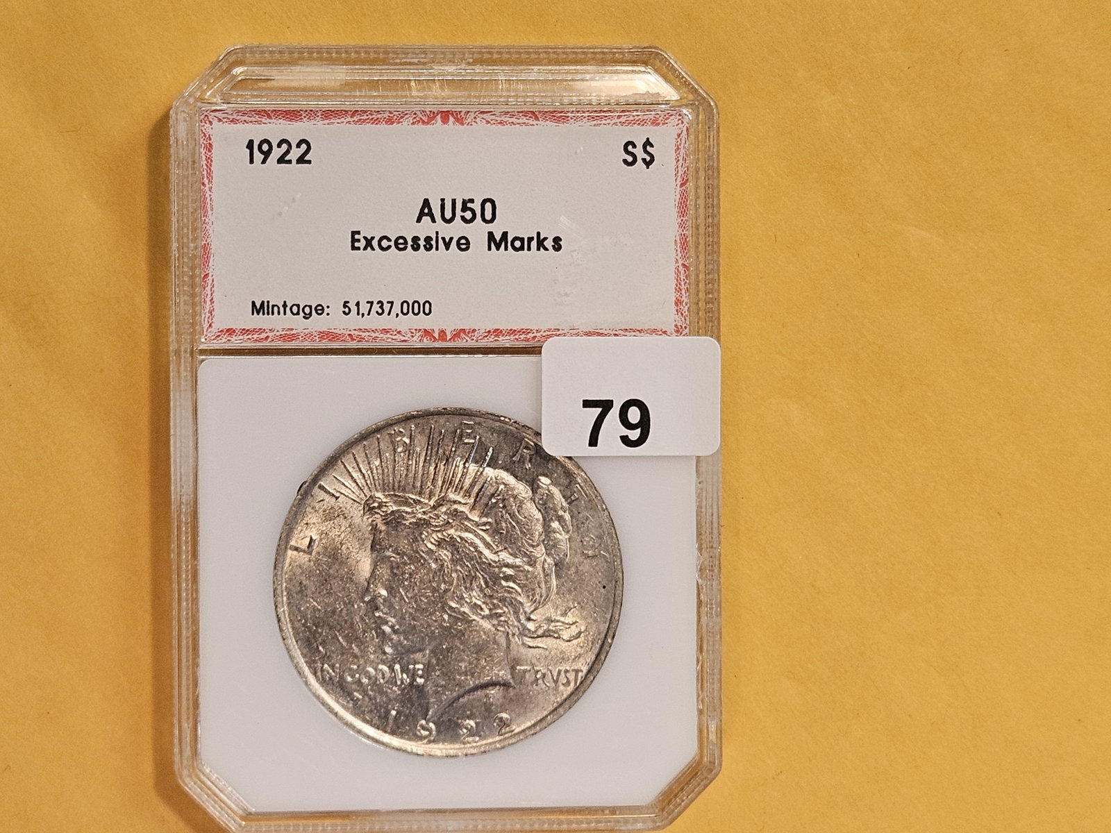 PCI 1922 Peace Silver Dollar in About Uncirculated - 50 - 2