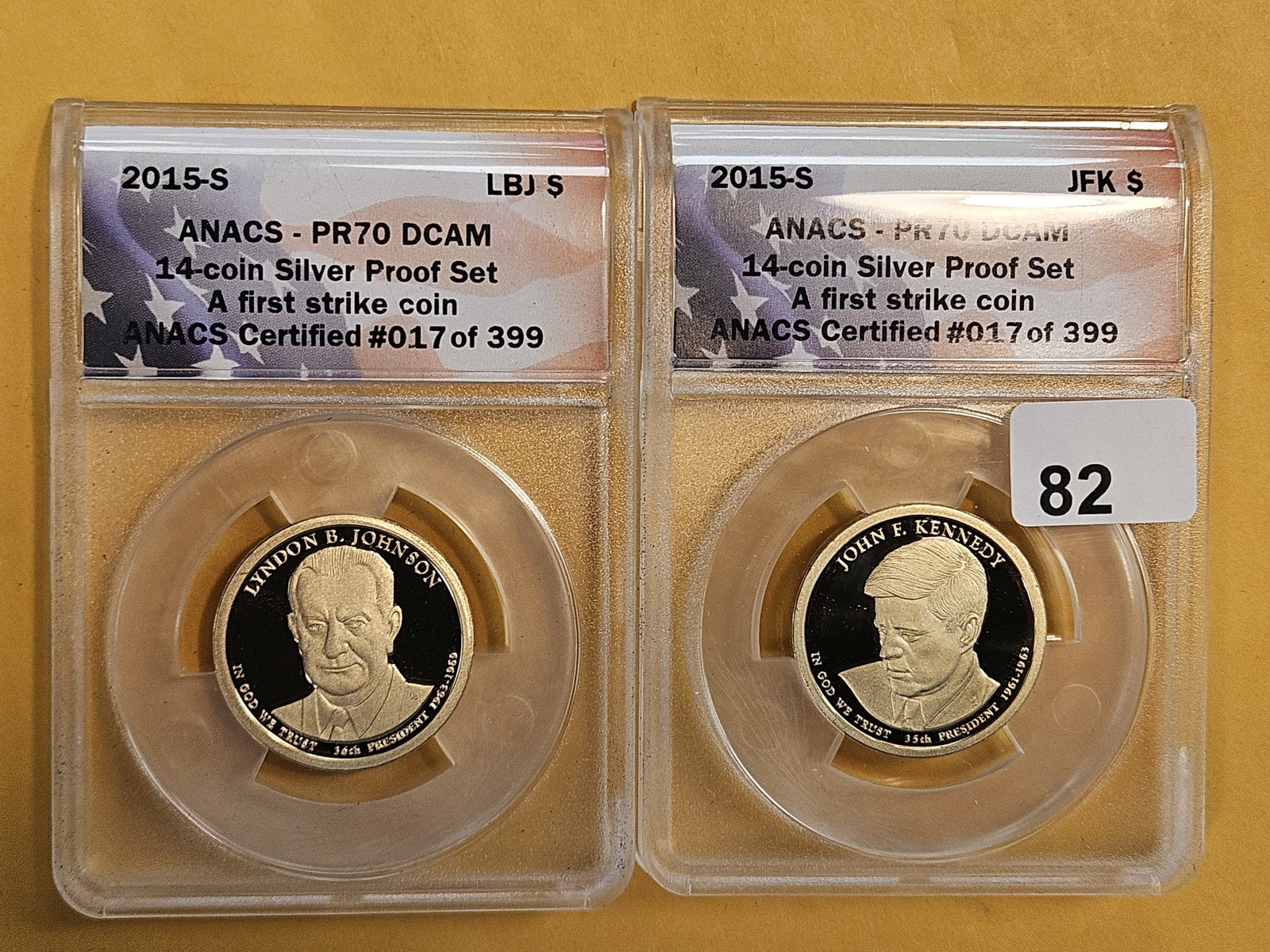 PERFECT! Two ANACS-graded Proof 70 Deep Cameo Presidential Dollars (1 of 2)