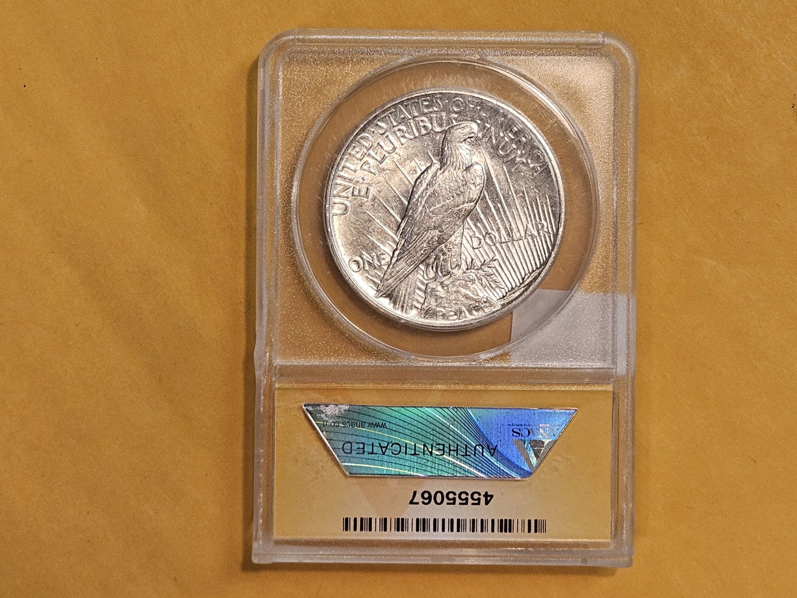 ** KEY DATE ** ANACS 1921 Peace Silver Dollar in Brilliant About Uncirculated - 58 - 3