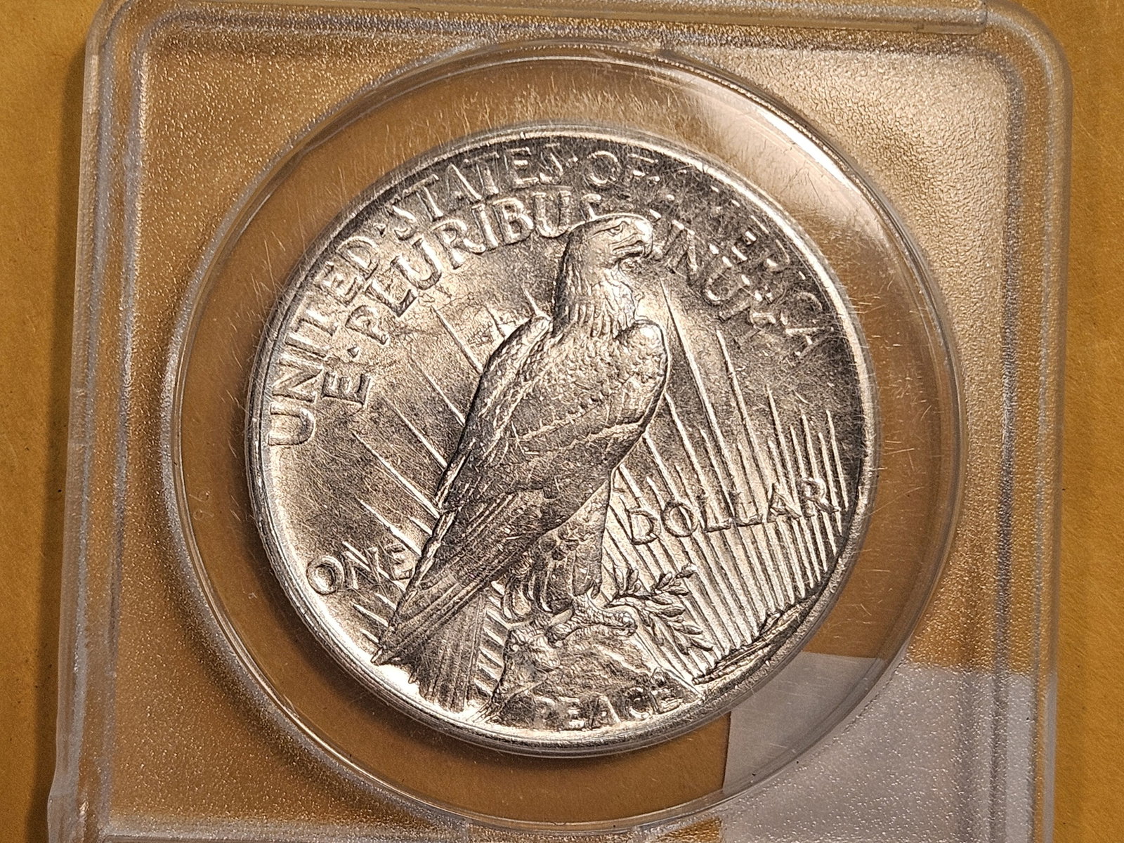 ** KEY DATE ** ANACS 1921 Peace Silver Dollar in Brilliant About Uncirculated - 58 - 4
