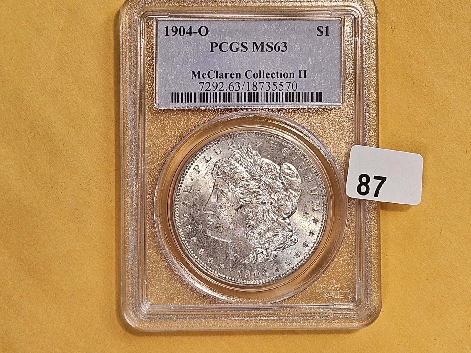 PCGS 1904-O Morgan Dollar in Mint State 63: Good luster
