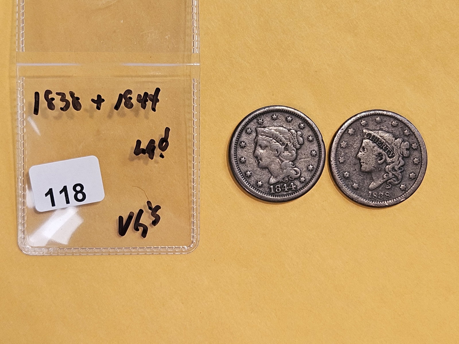 1838 and 1844 Large Cents - 2