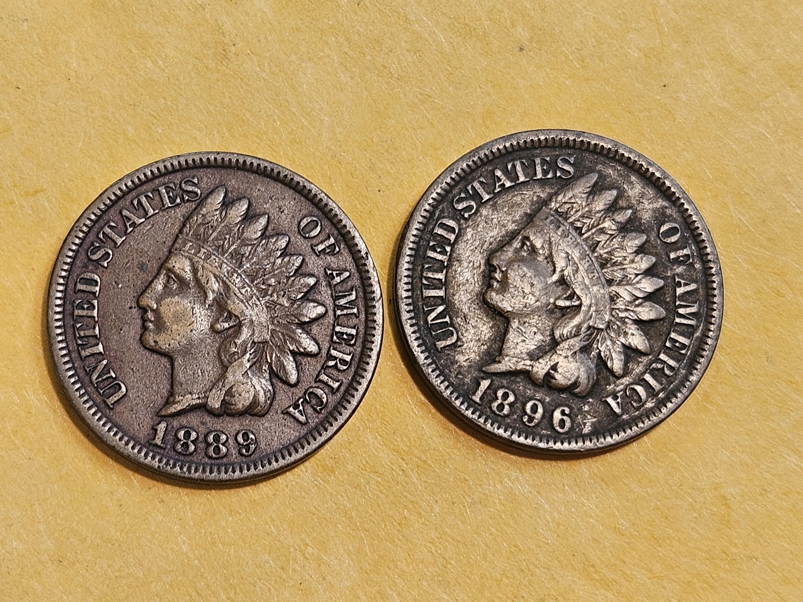 Two extra fine Indian cents from the 1800's: 1889 and 1896