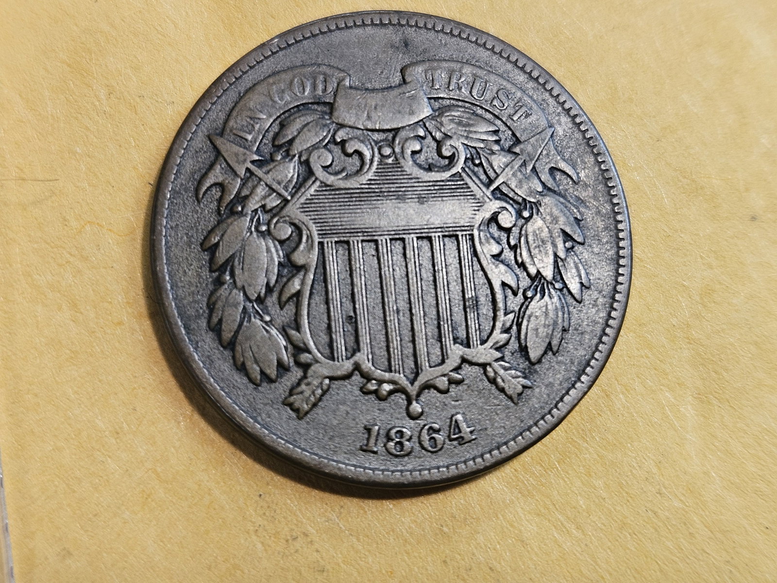 1864 Two Cent piece in Choice Very Fine: First year issue