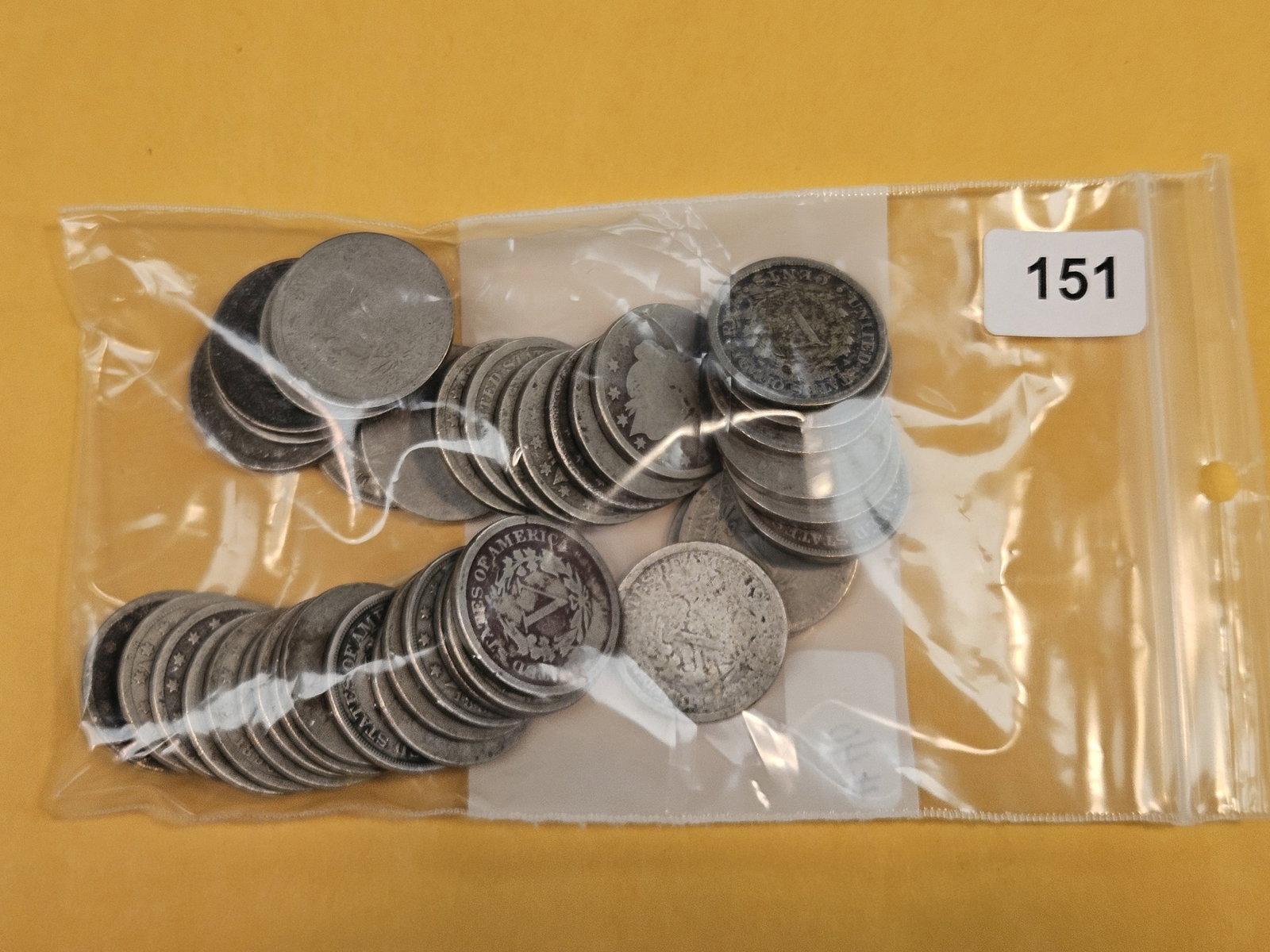 Forty Liberty "V" Nickels: All well circulated