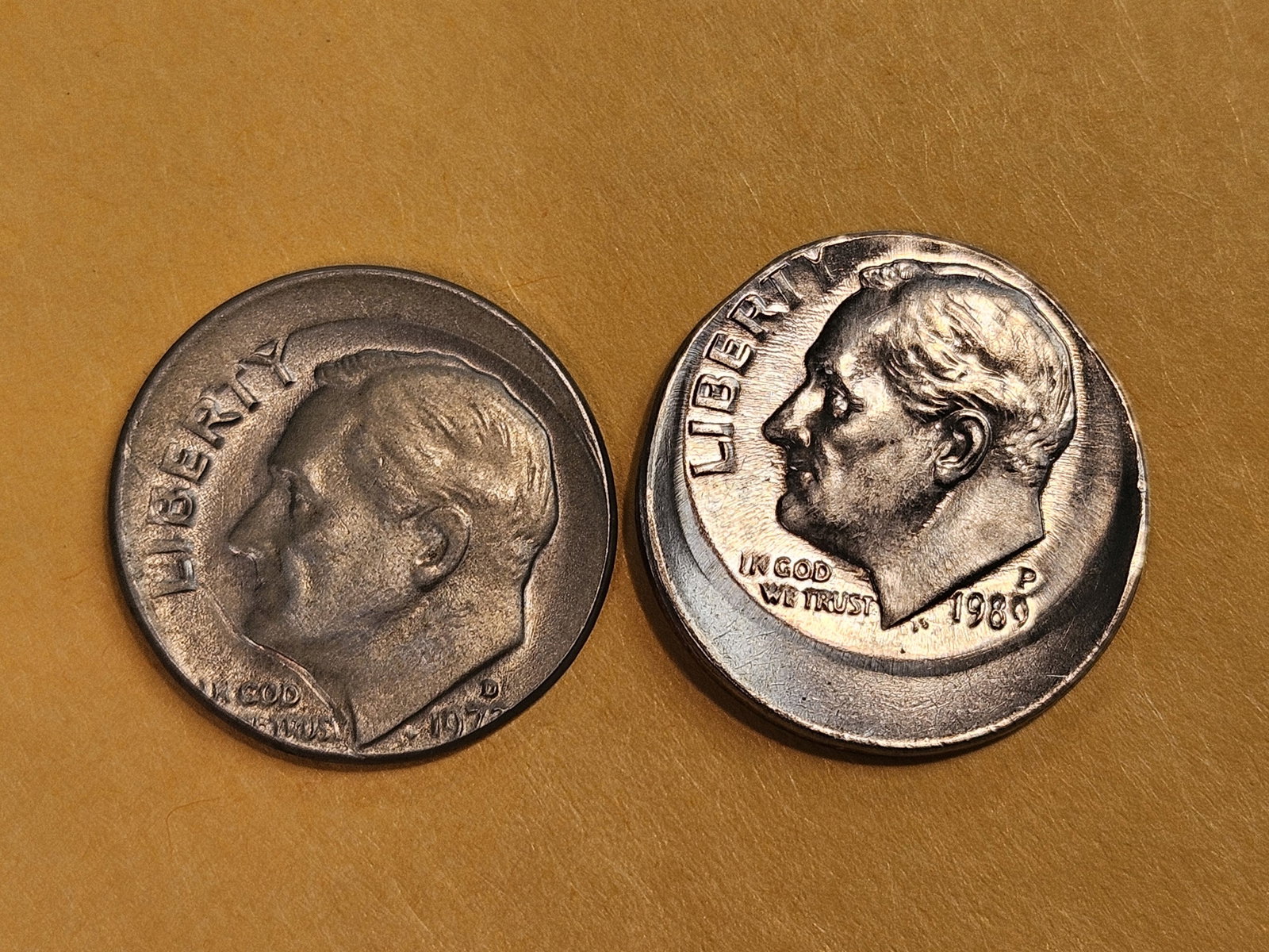 MINT ERRORS! Two Off-Center Roosevelt Dimes: One in Extra Fine, one in Brilliant Uncirculated