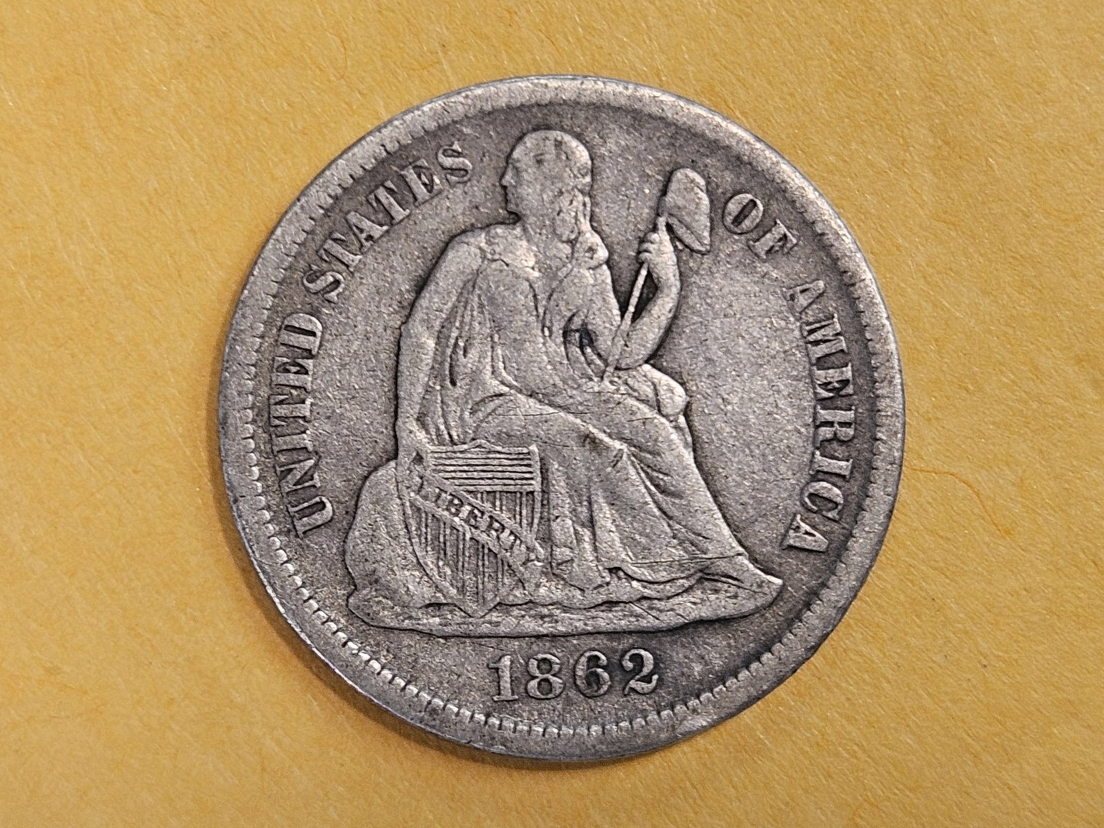 * KEY DATE * 1862-S Seated Liberty Silver Dime in Very Fine - 30 - 3