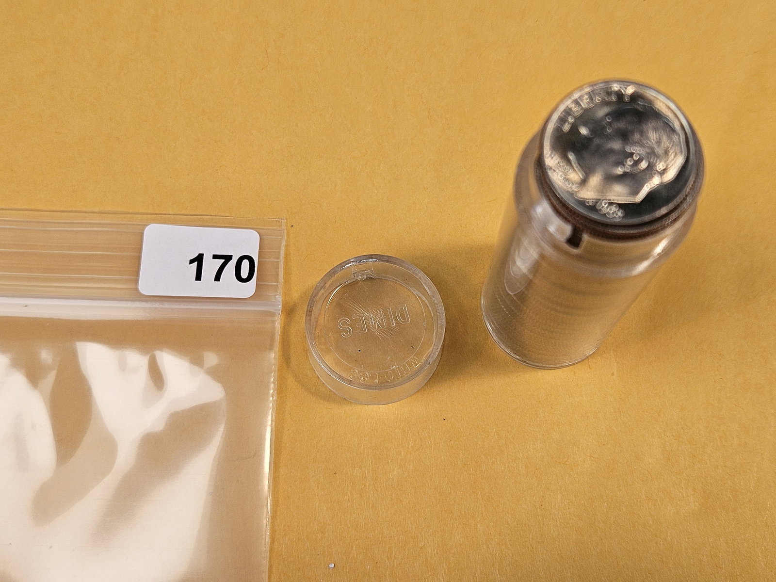 Semi-key roll of Brilliant Uncirculated 1965 Roosevelt Dimes: From dealer. Unchecked by us. Top couple are gemmy