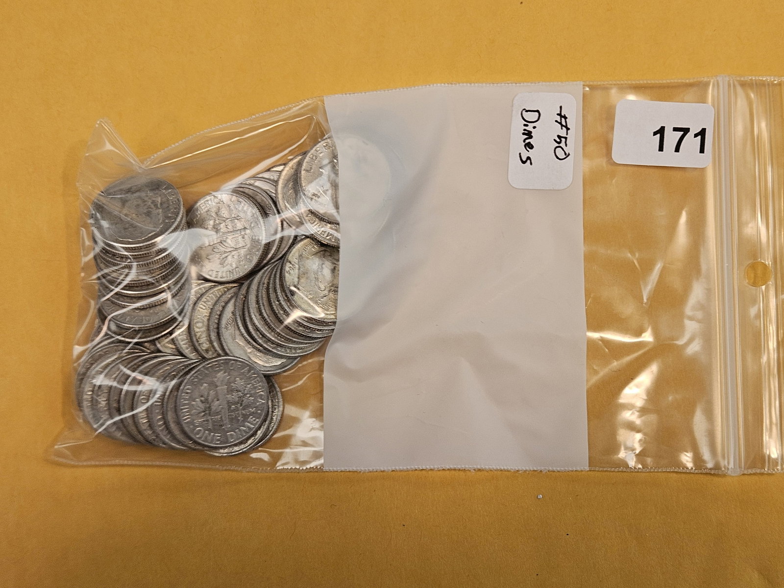 Fifty silver Roosevelt dimes: Circulated