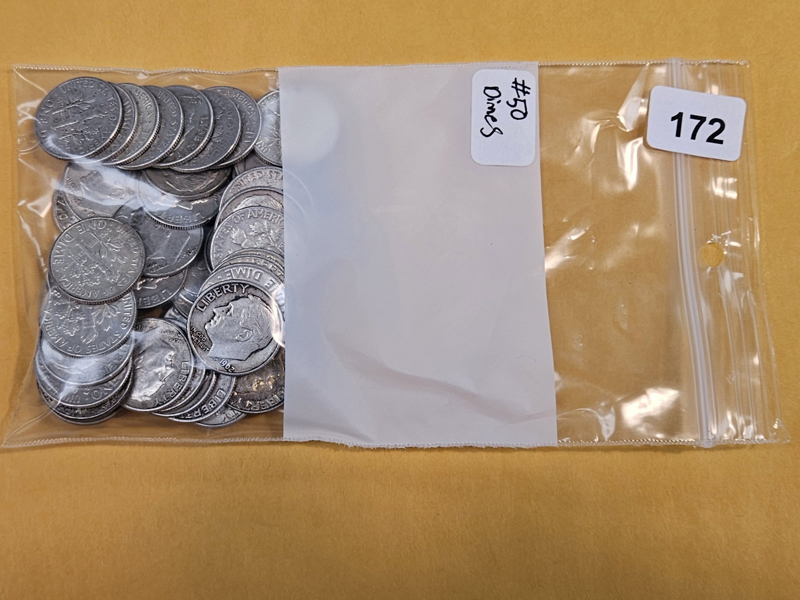 Fifty silver Roosevelt dimes: Circulated