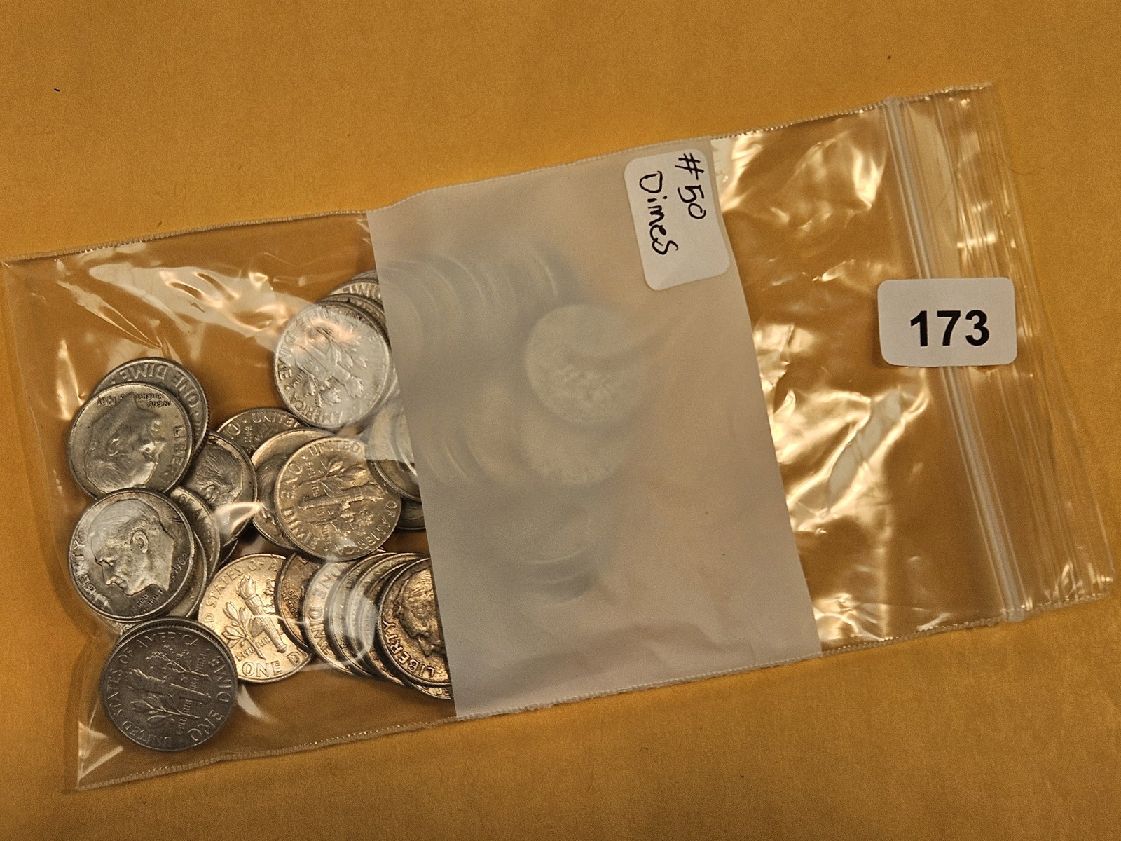 Fifty silver Roosevelt dimes: Circulated