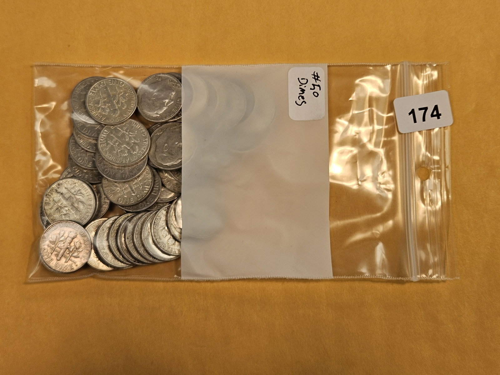 Fifty silver Roosevelt dimes: Circulated