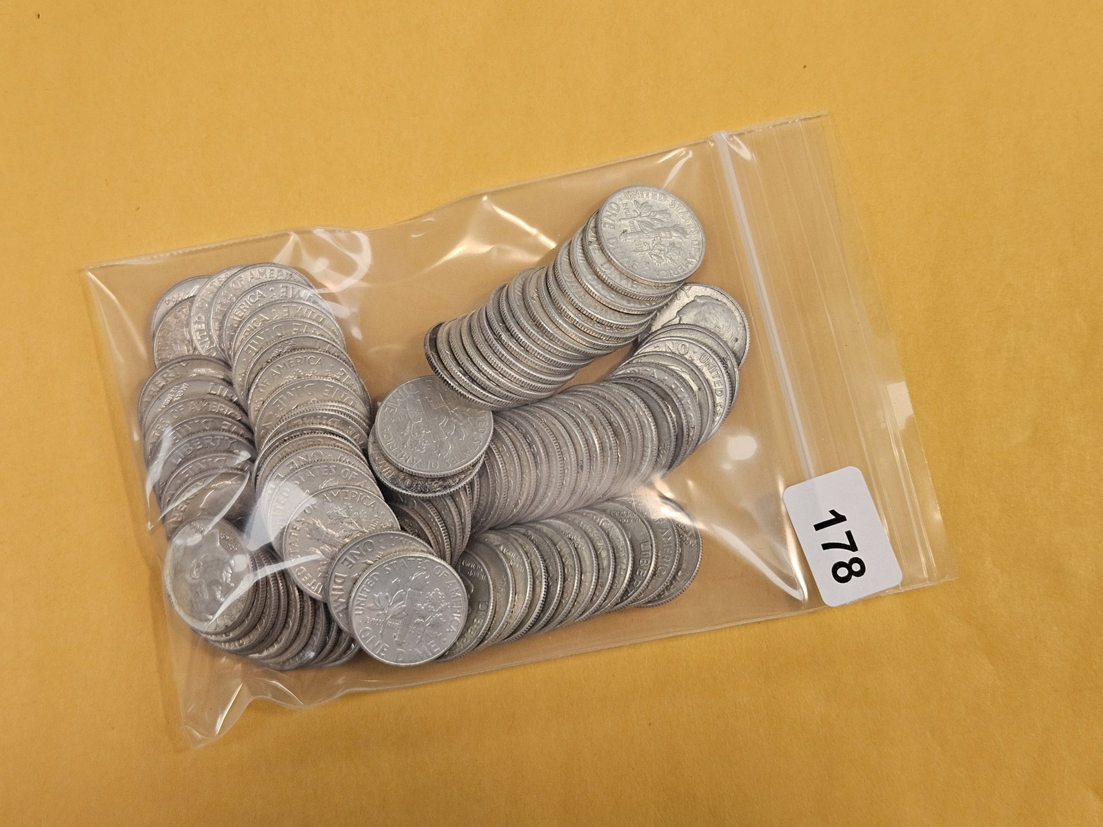 ONE Hundred silver Roosevelt Dimes: Circulated