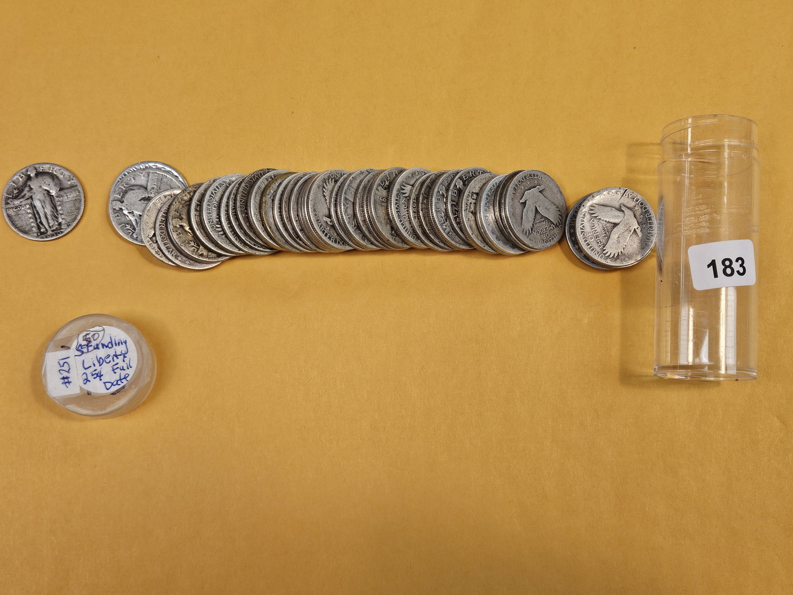 FIFTY Full Date Standing Liberty Quarters: From consignor. Unchecked by us. Couple we looked at were full date!