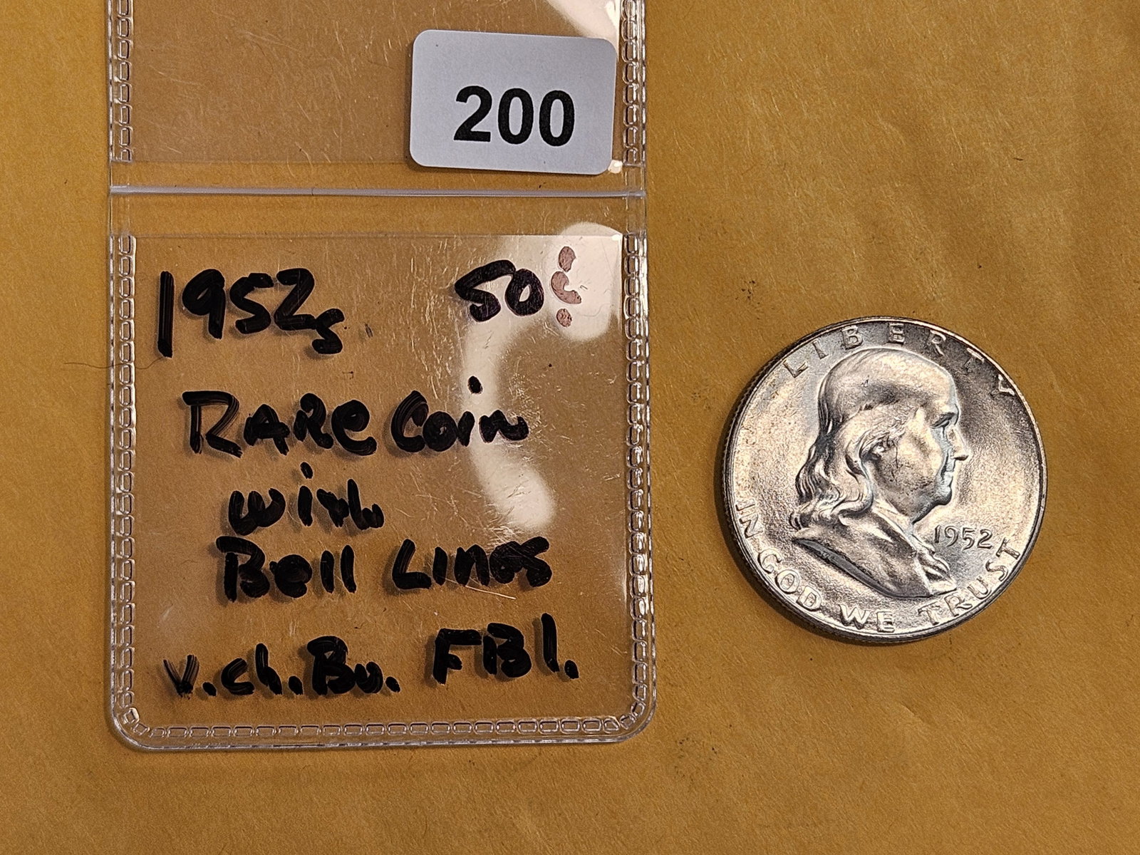** KEY GRADE ** Very Choice Brilliant Uncirculated 1952-S Franklin Half Dollar FULL BELL LINES!! - 2