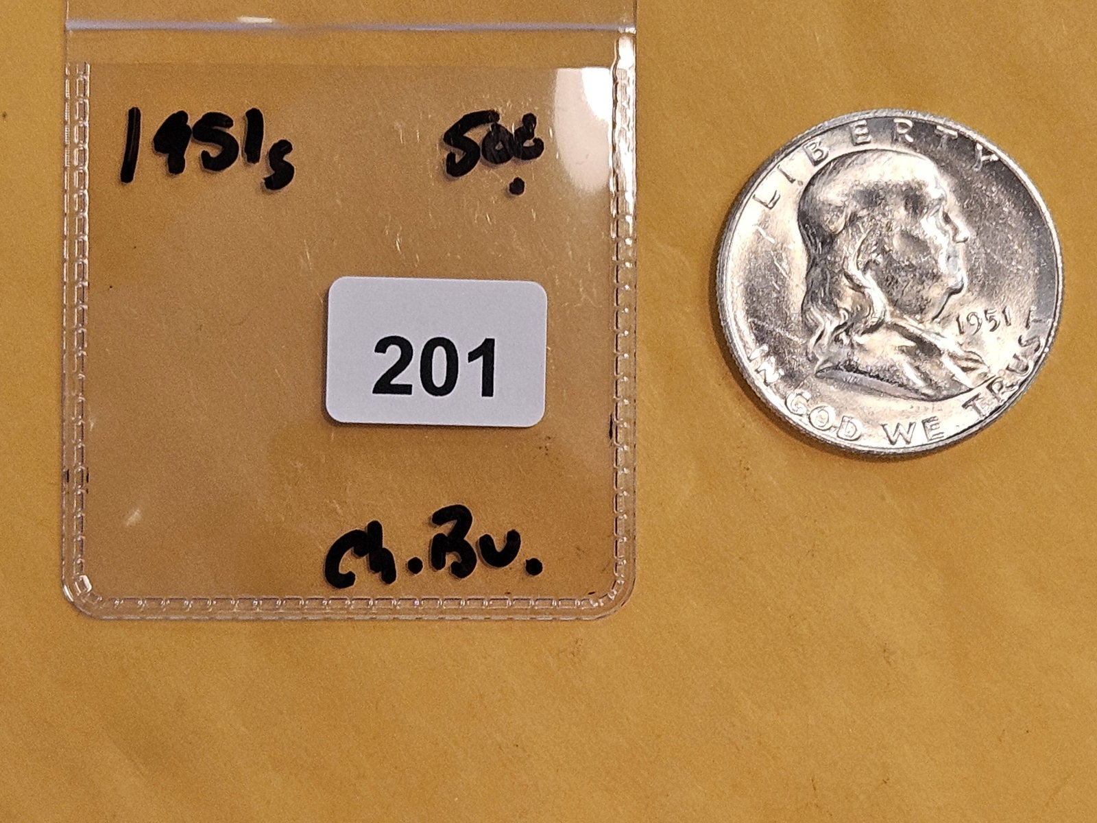 Choice Brilliant Uncirculated 1951-S Franklin silver half dollar - 2