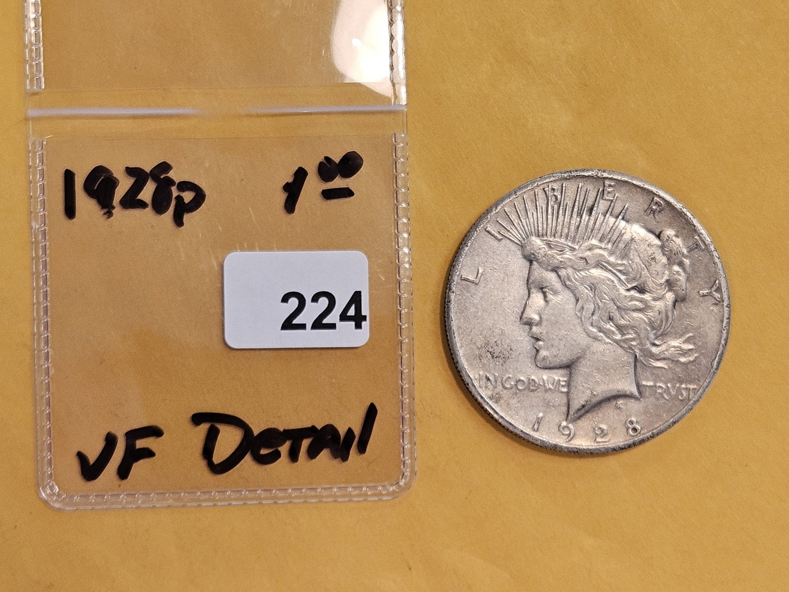 * KEY DATE * 1928 Peace Silver Dollar in Very Fine - details - 2