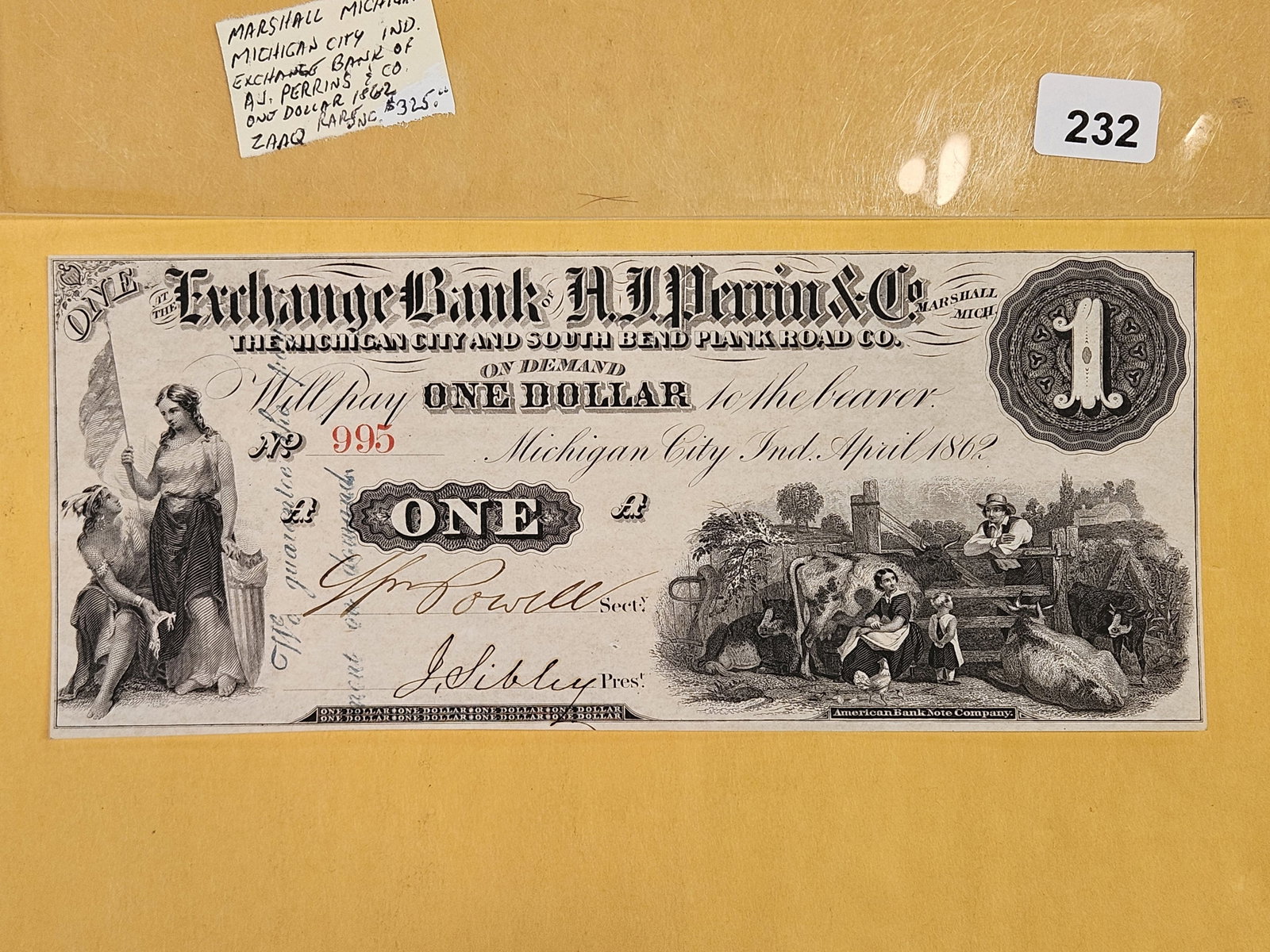 ** Scarce ** Crisp 1862 Obsolete One Dollar Note - 3