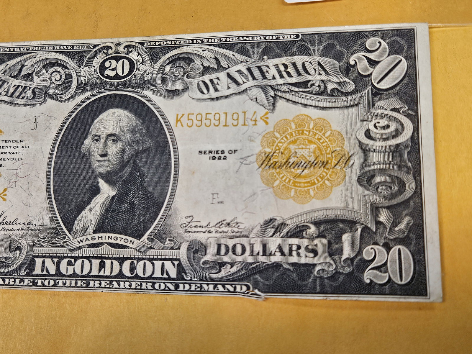 Crisp Series of 1922 Twenty Dollar GOLD Note - 3