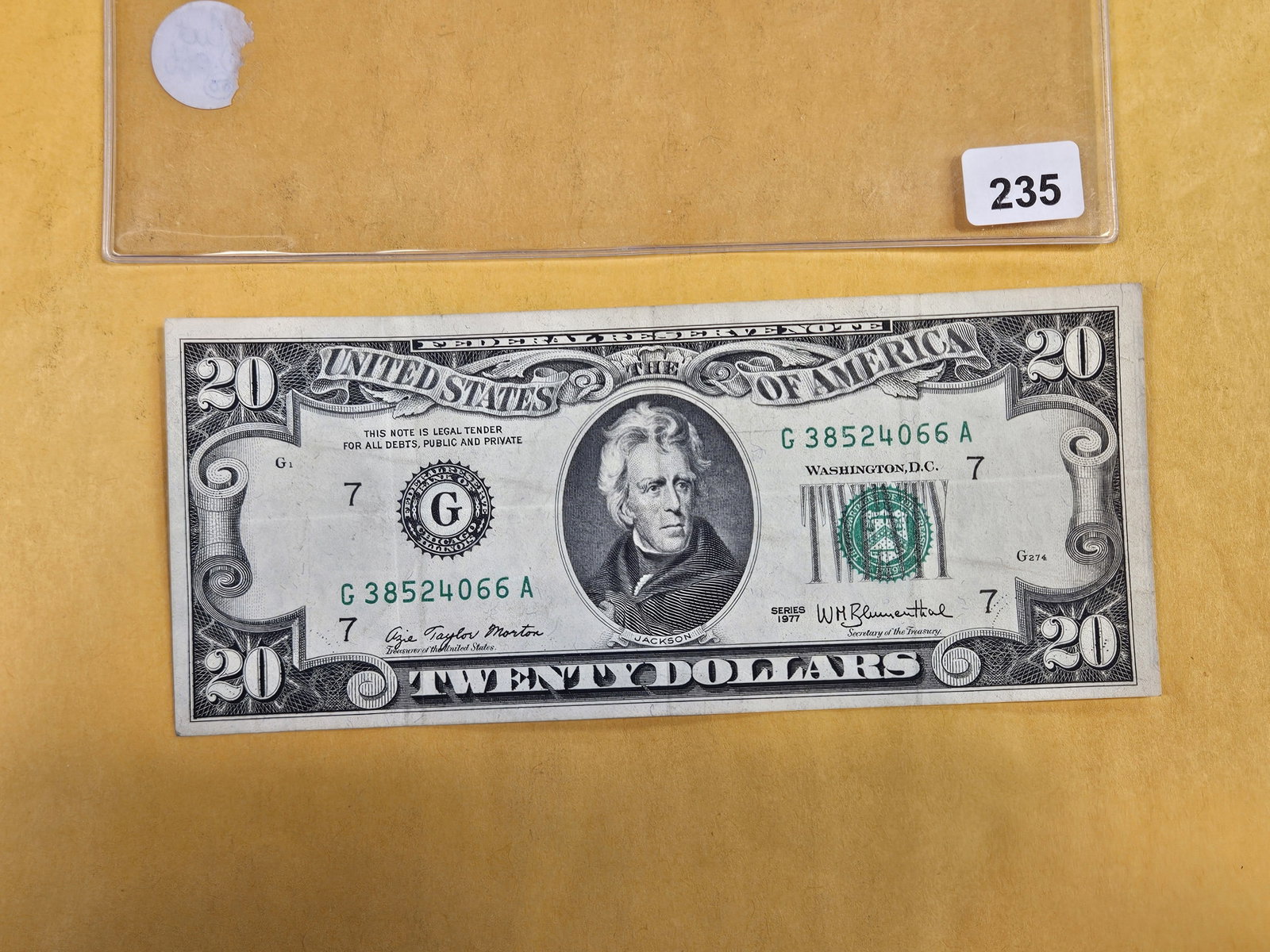 BEP Error! Cool Off-center cut Series 1977 Twenty Dollar FRN: Reverse is cut or printed way off center with another bill on the left side