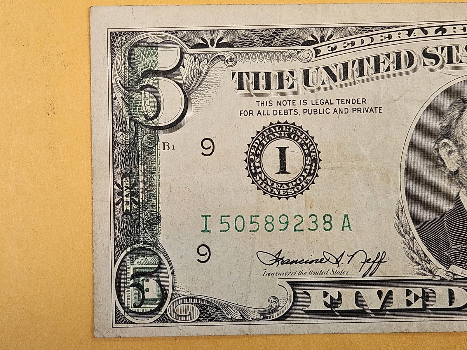 BEP ERROR! Series 1974 Five Dollar FRN - 2