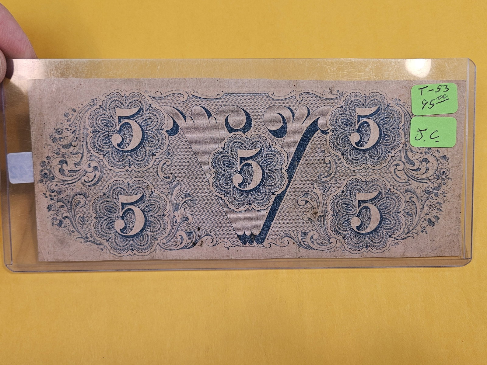 1862 Confederate States of America Five Dollars - 2