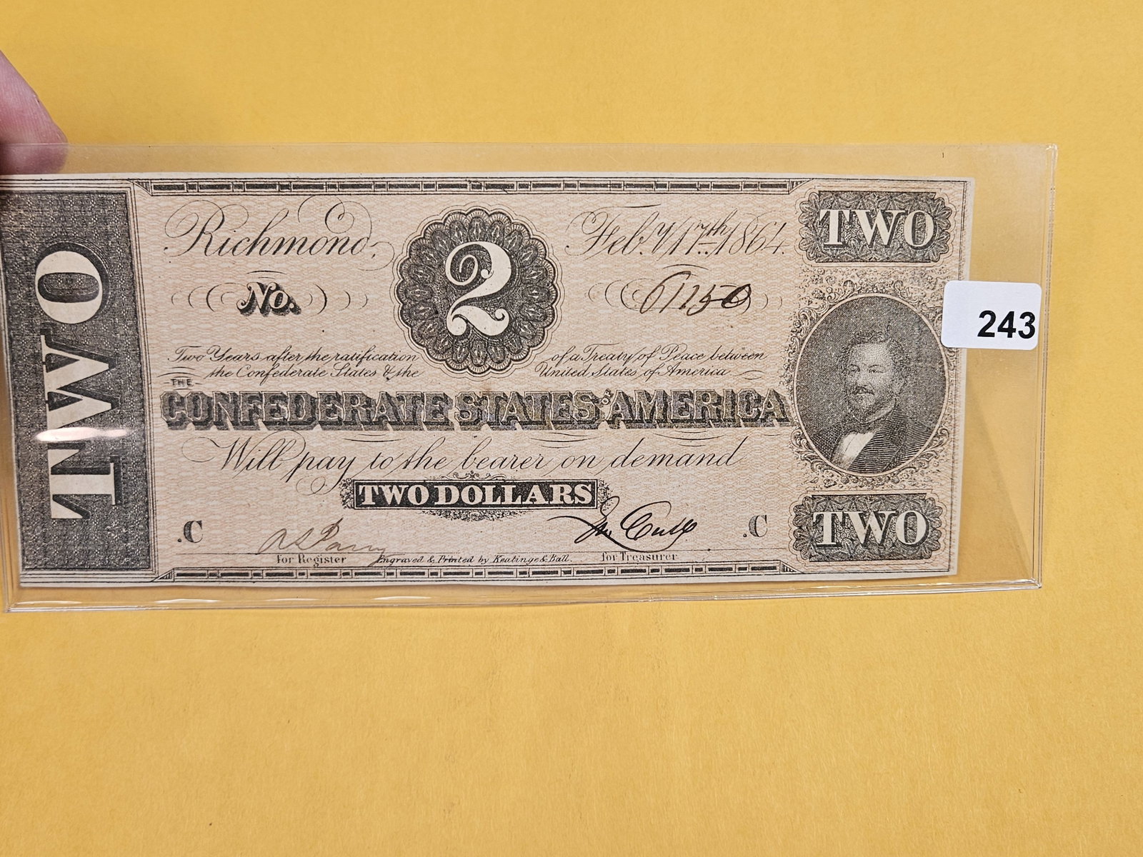 1864 Confederate States of America Two Dollars: T-70