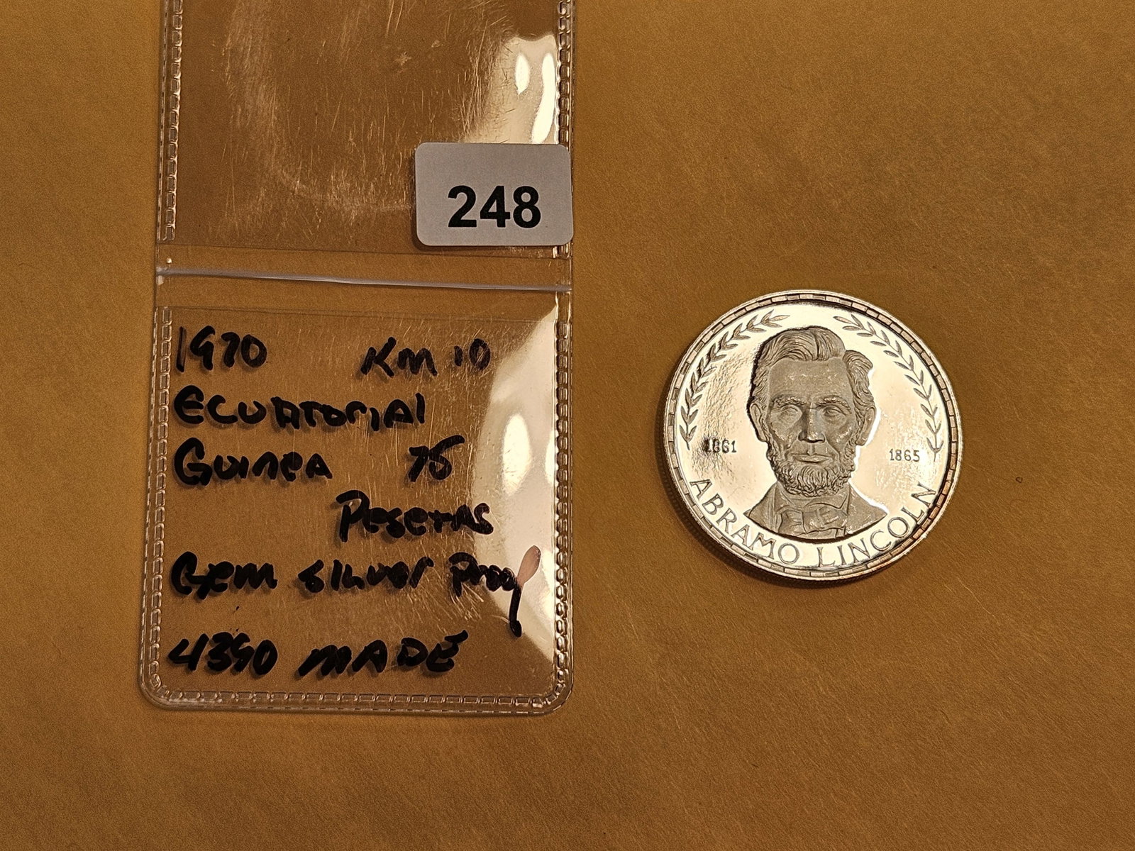 1970 GEM Proof Deep Cameo Silver Equatorial Guinea 75 Pesetas - 2