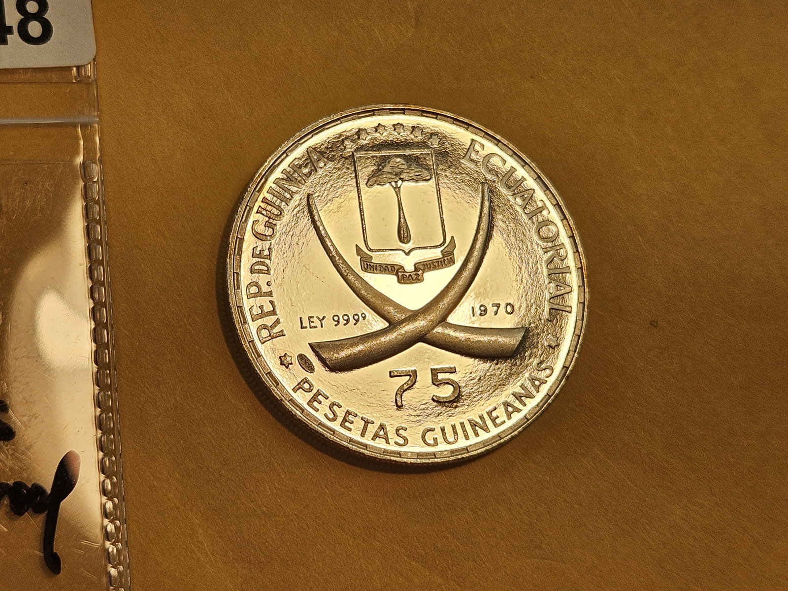 1970 GEM Proof Deep Cameo Silver Equatorial Guinea 75 Pesetas - 3