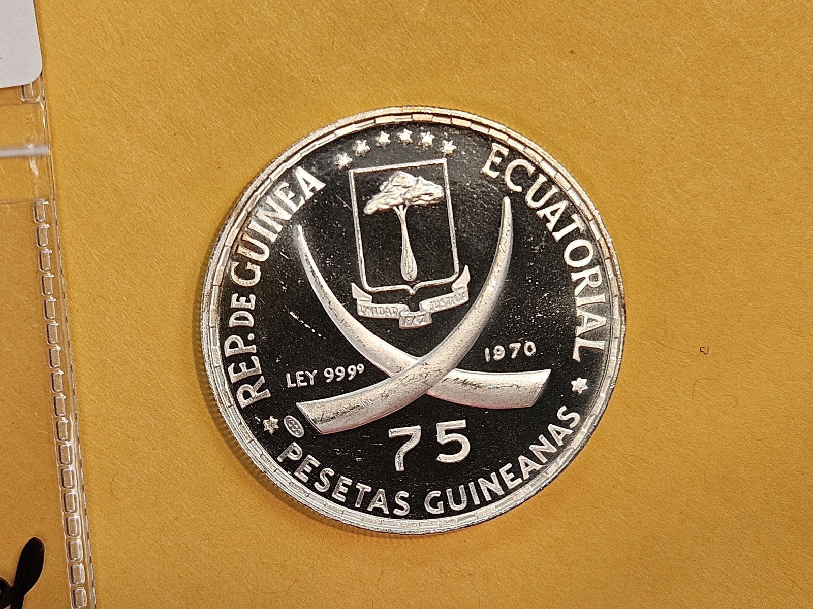 1970 GEM Proof Deep Cameo Silver Equatorial Guinea 75 Pesetas - 4