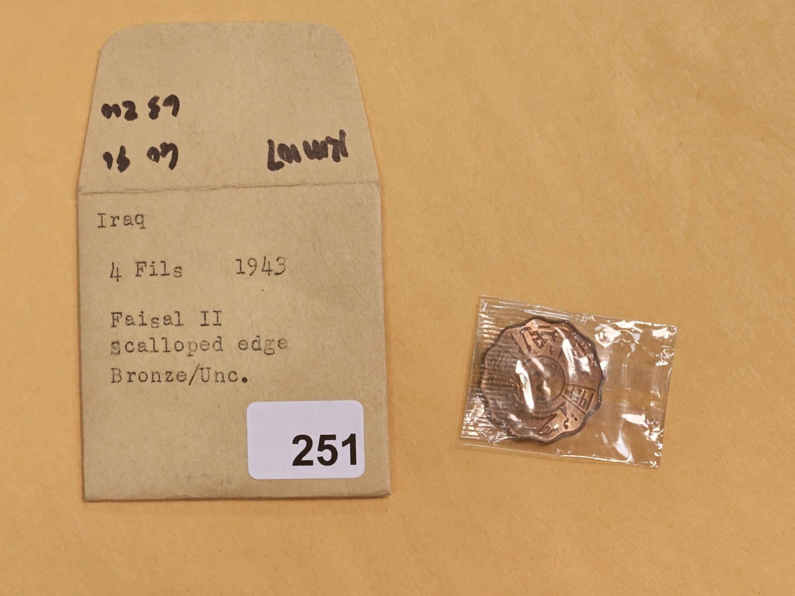 GEM Brilliant Uncirculated 1943 Iraq 4 fils: KM 107. Faisal II. In mylar holder