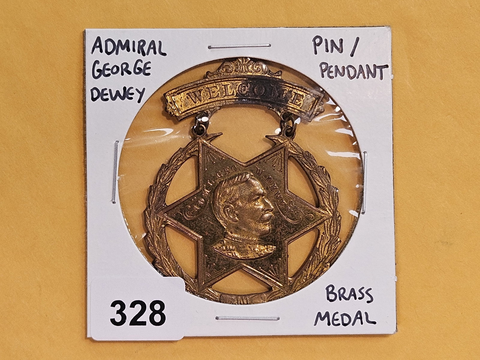 Rare! Admiral George Dewey Pin-Pendant: Brass Medal