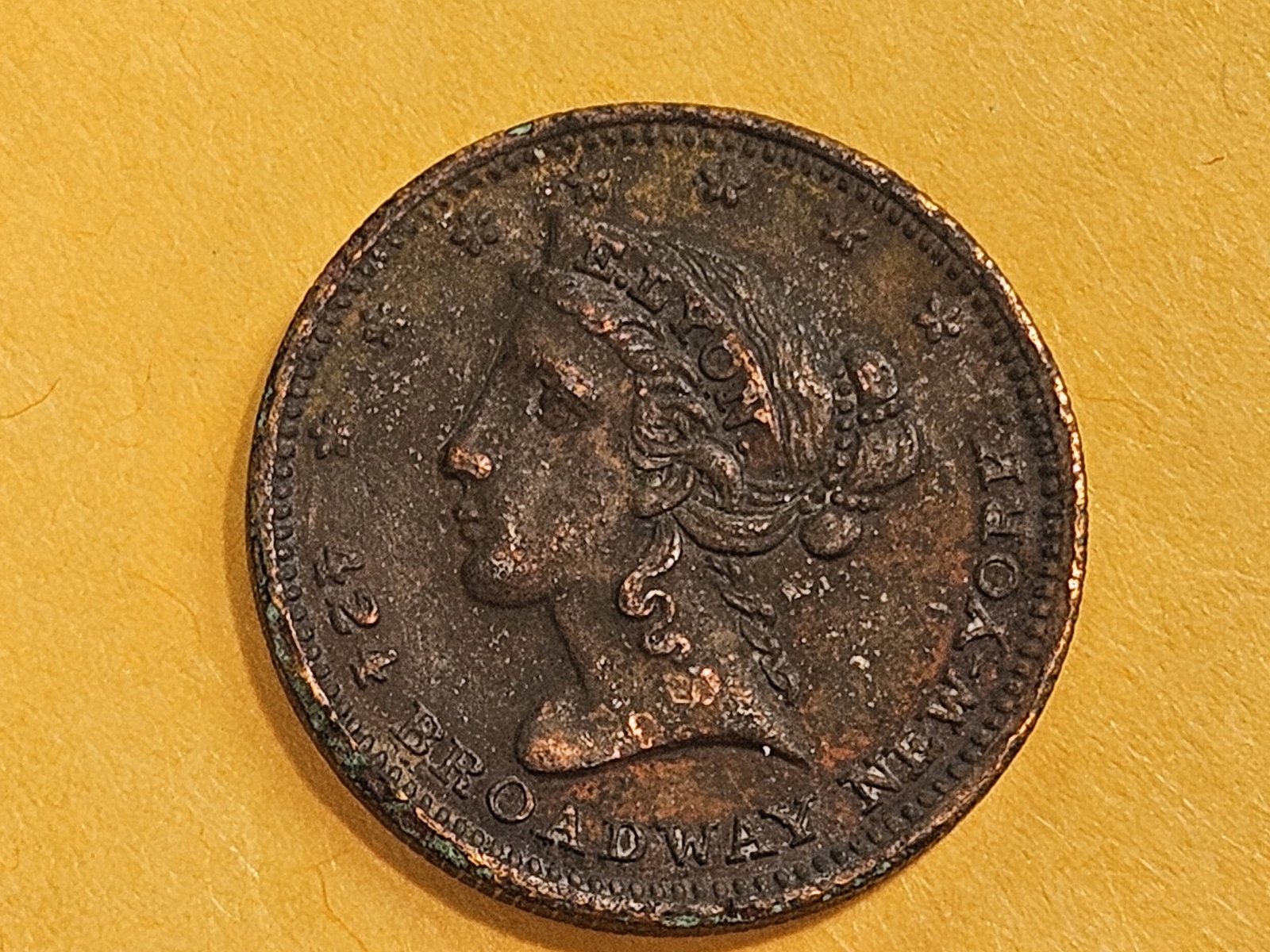Cool Merchant's Store card 424 Broadway New York: Looks uncirculated but with surface issues