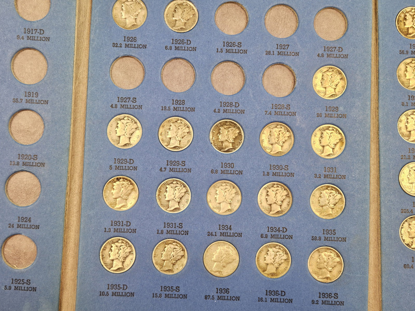 Partially Complete Mercury silver Dime collection - 3