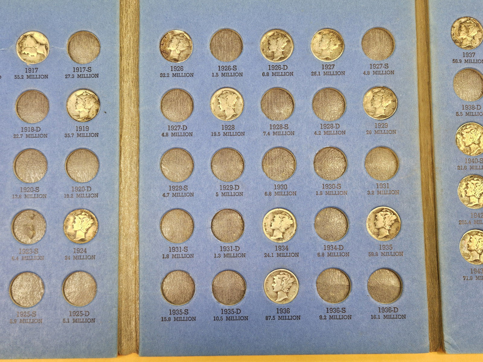 Partially Complete Mercury silver Dime collection - 3