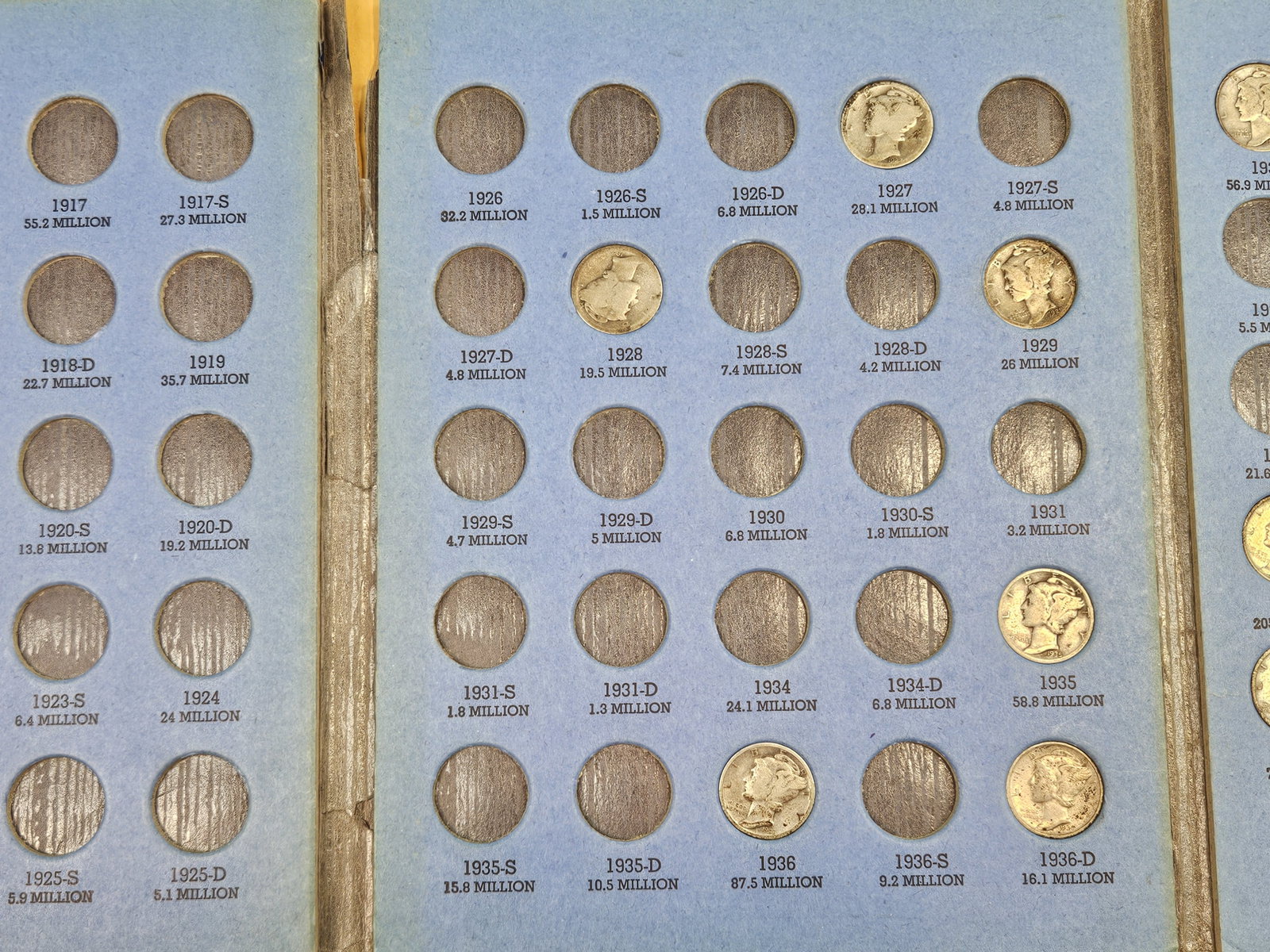 Partially Complete Mercury silver Dime collection - 3