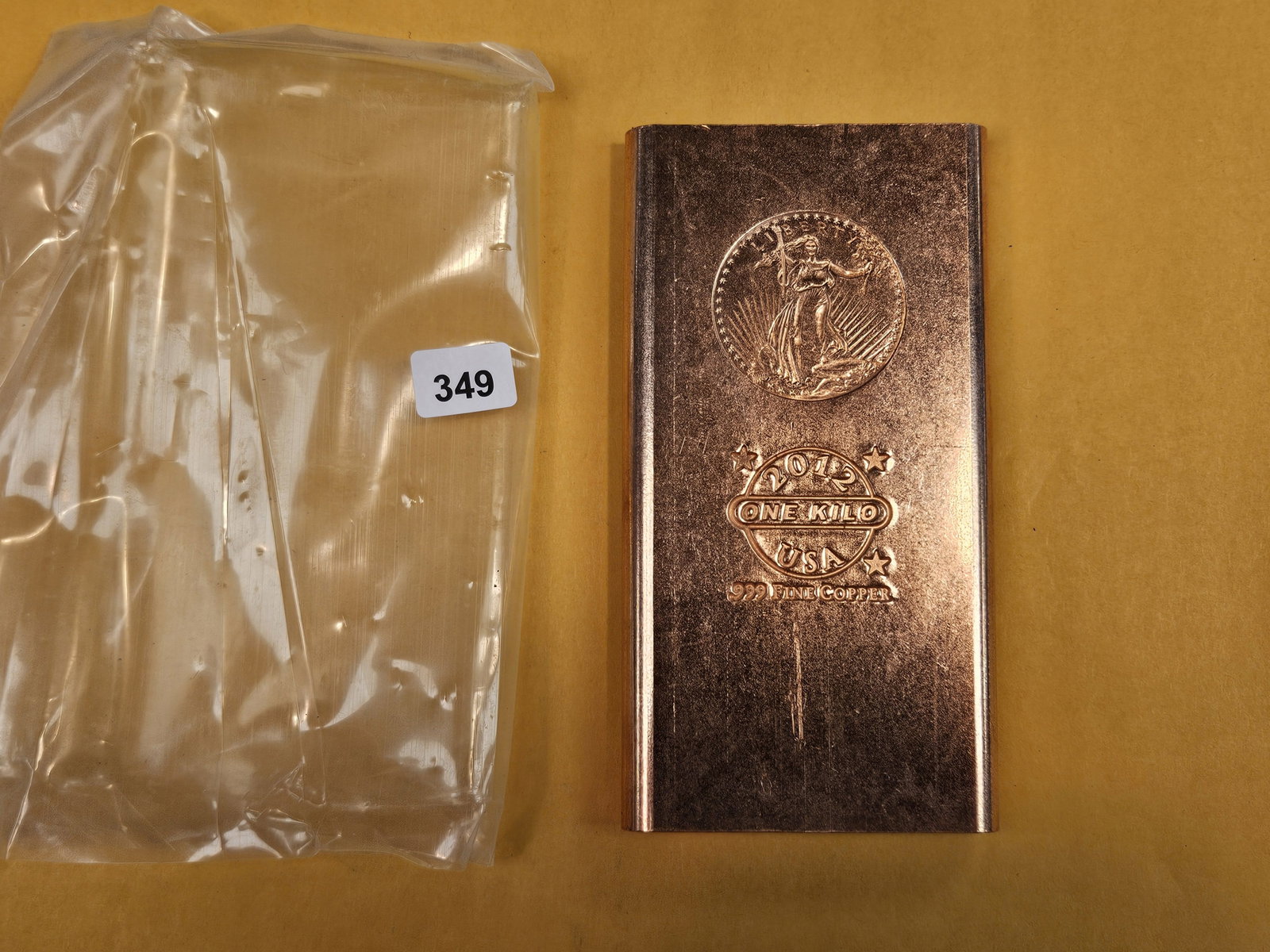 ONE KILO .999 fine Copper Bar: Gaudens motif