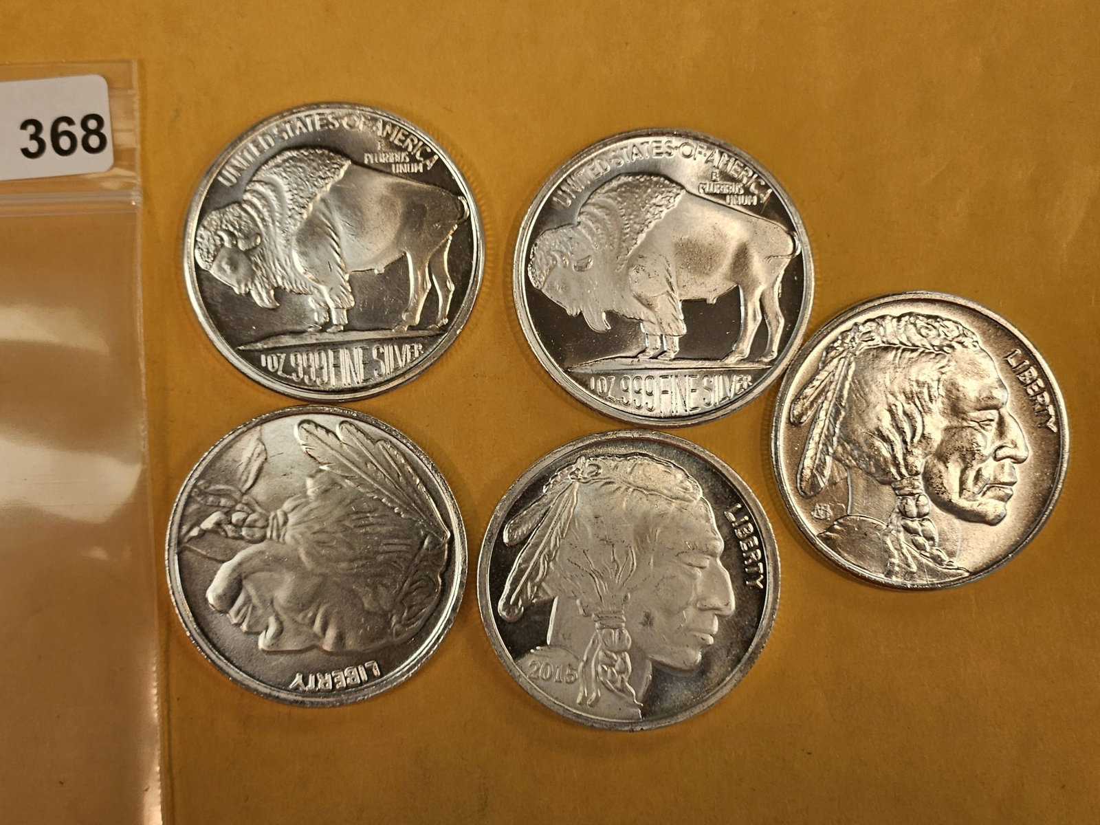 FIVE 1-troy ounce .999 fine silver art rounds (1 of 1)