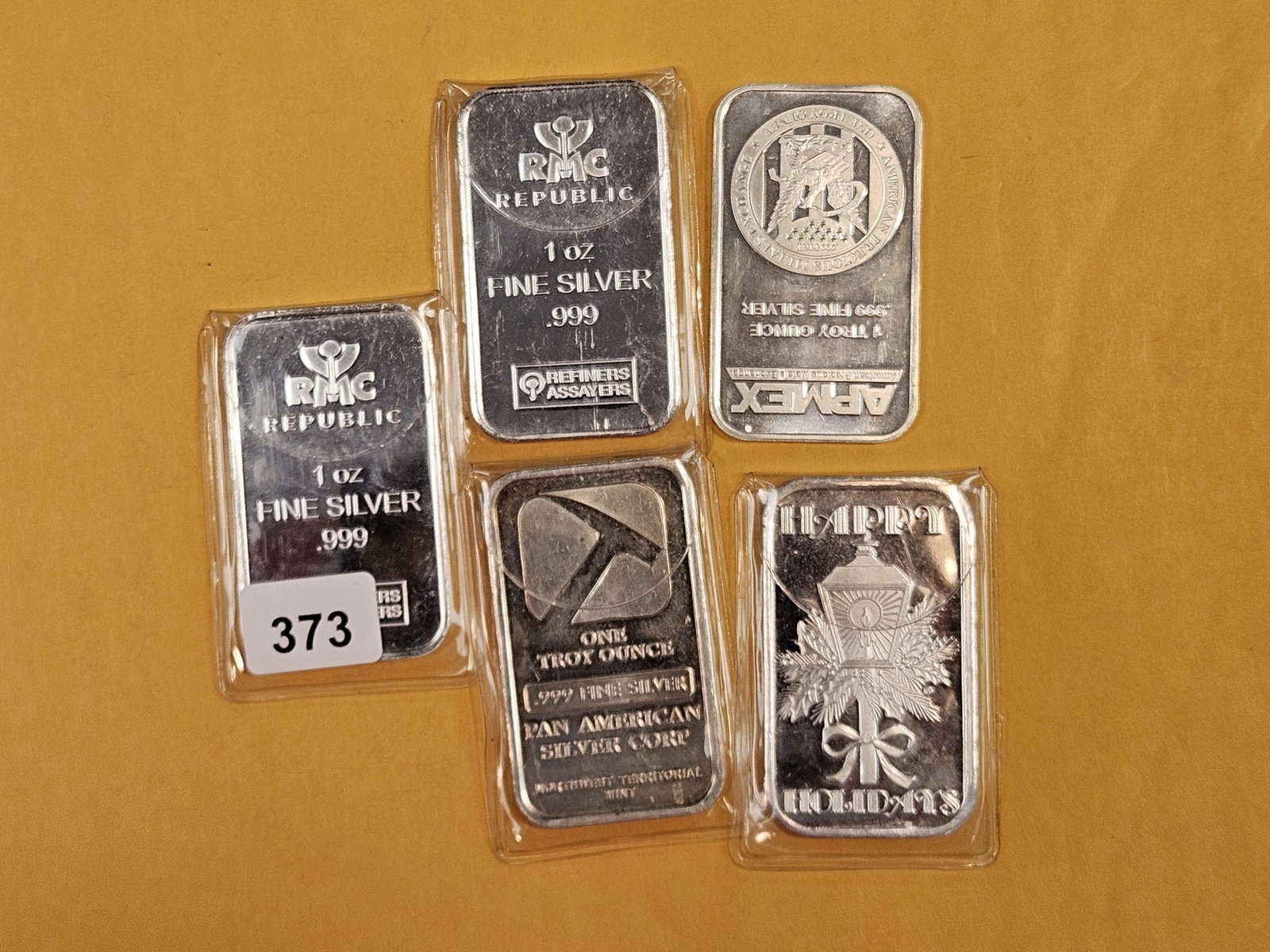 Group of TEN 1-troy ounce .999 fine silver bars: APMEX. In original holder