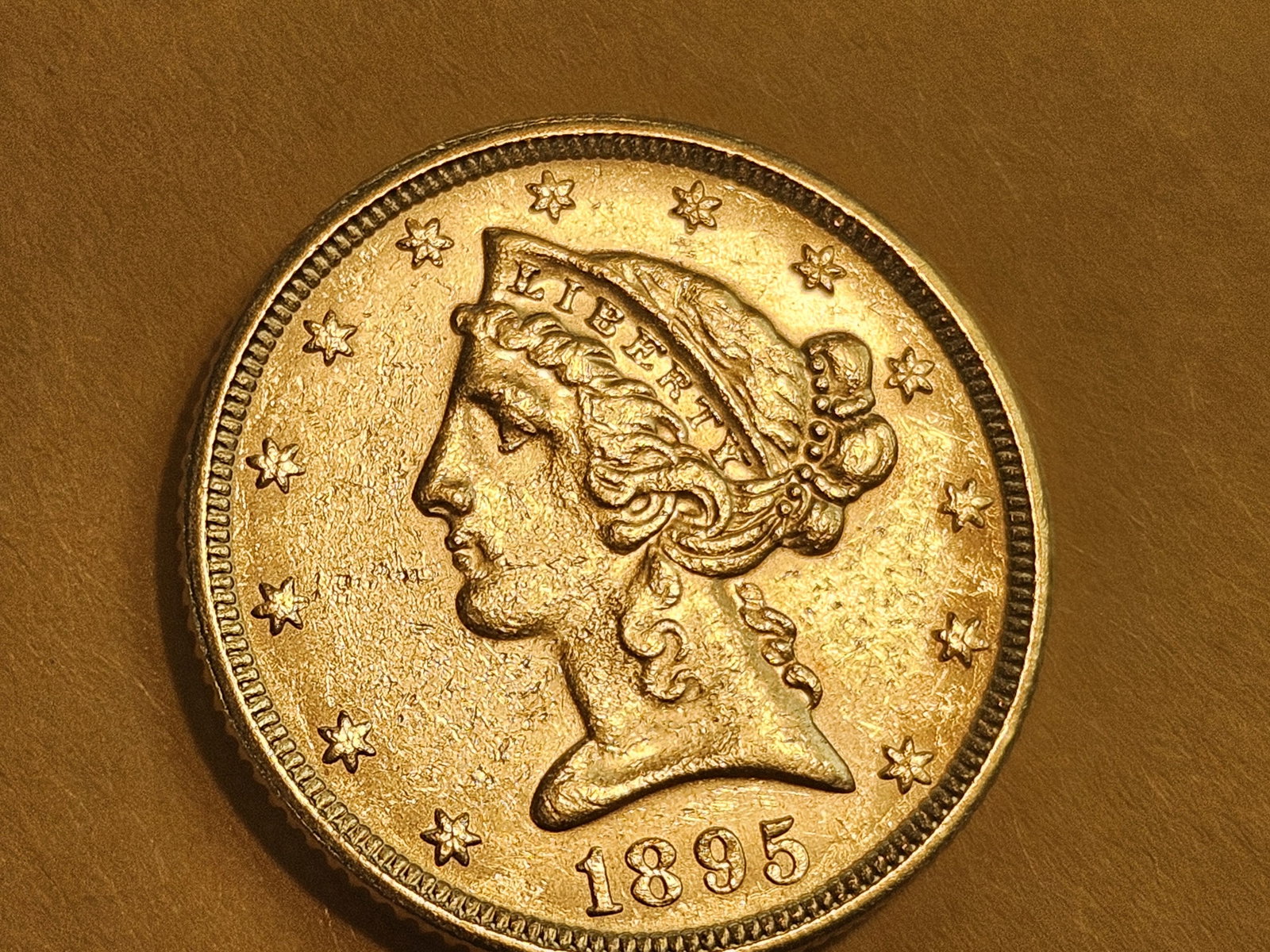 GOLD! Brilliant About Uncirculated plus 1895 Gold Liberty Head Five Dollars - 3