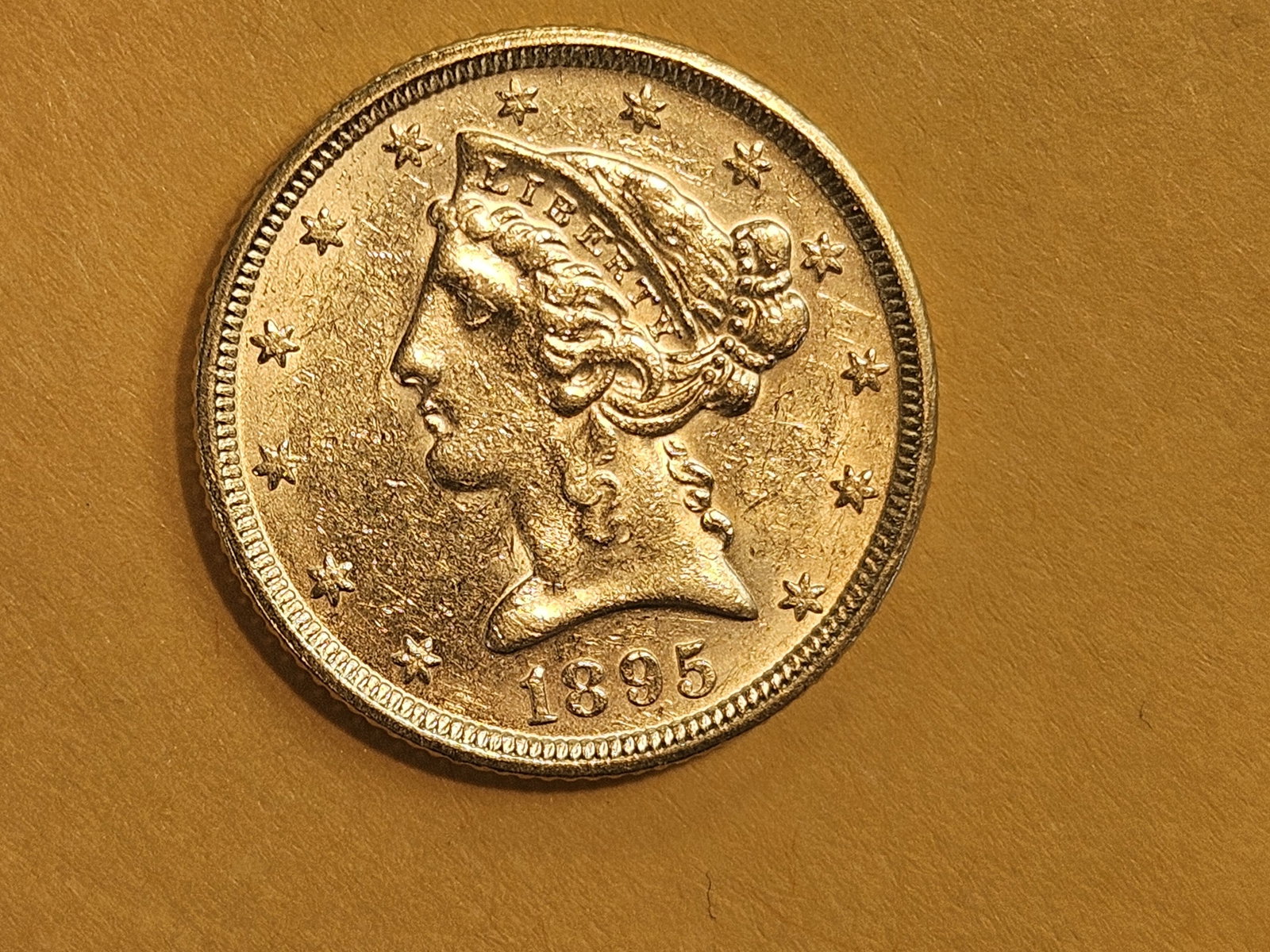 GOLD! Brilliant About Uncirculated plus 1895 Gold Liberty Head Five Dollars - 4