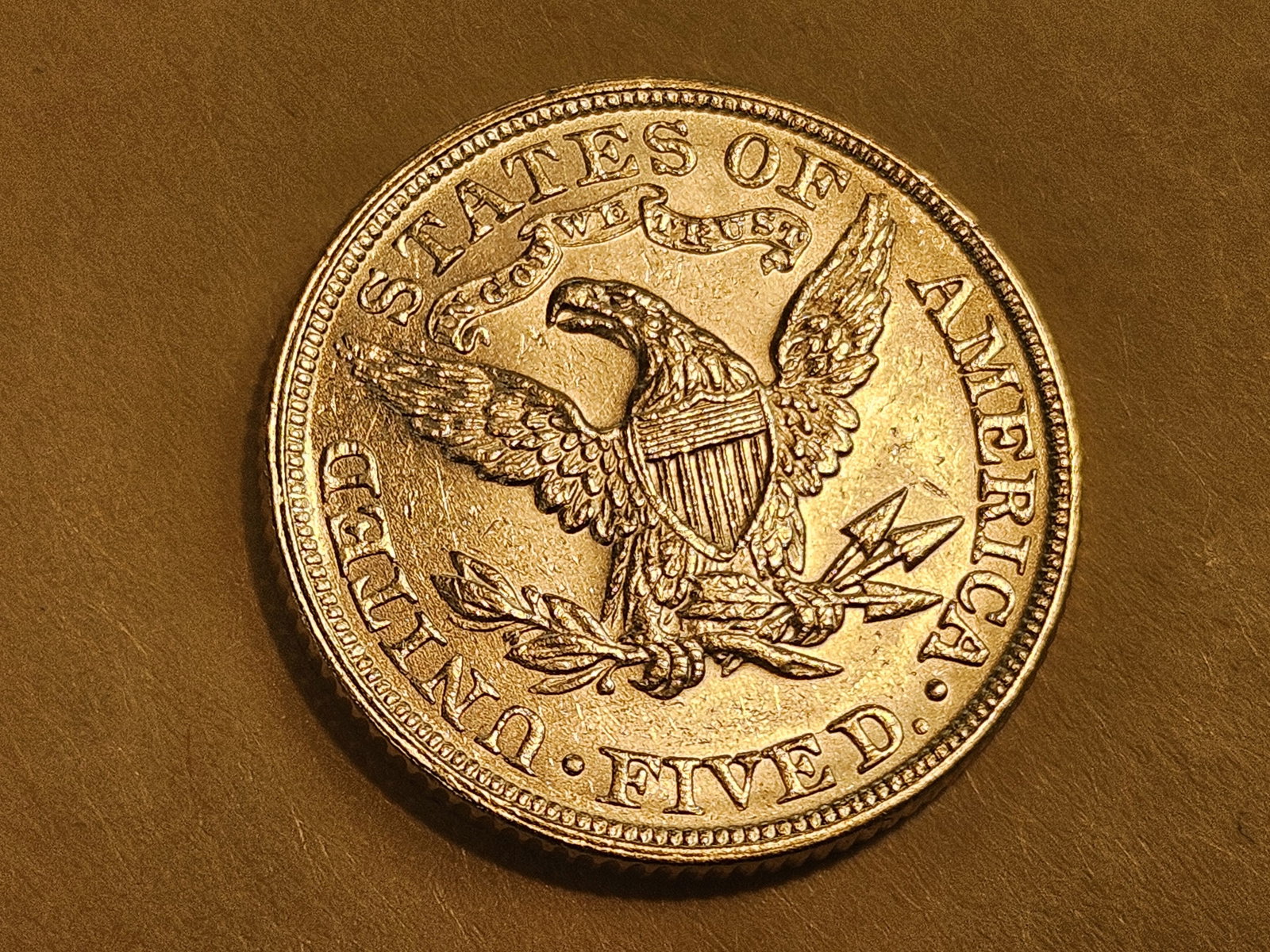 GOLD! Brilliant About Uncirculated plus 1895 Gold Liberty Head Five Dollars - 5