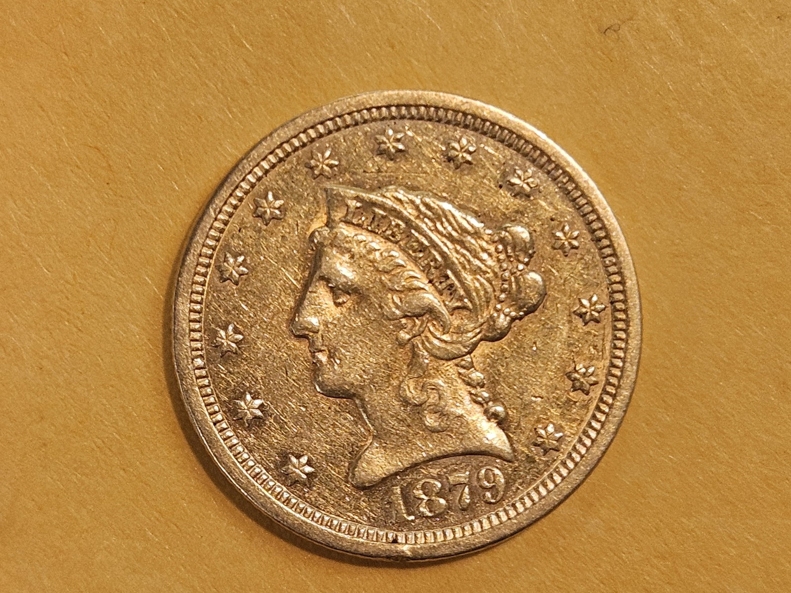 GOLD! Brilliant About Uncirculated 1879-S Liberty Head Gold $2.5 Dollars - 3