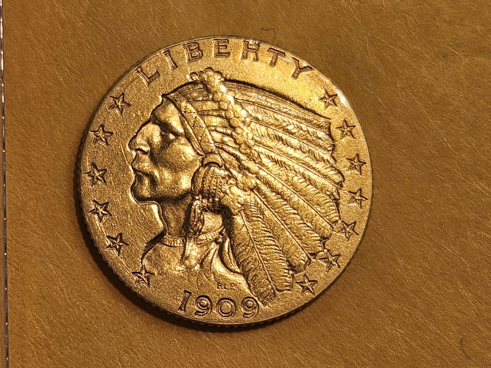 GOLD! Brilliant About Uncirculated 1909 Indian Head Gold $2.5 Dollars: Quarter Eagle