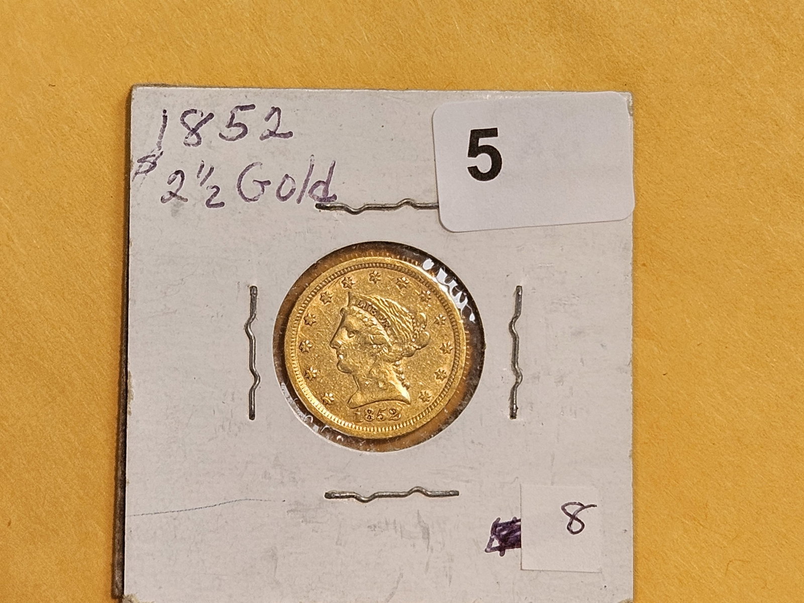 GOLD! Bright 1852 Liberty Head Gold $2.5 Dollar Quarter Eagle - 2