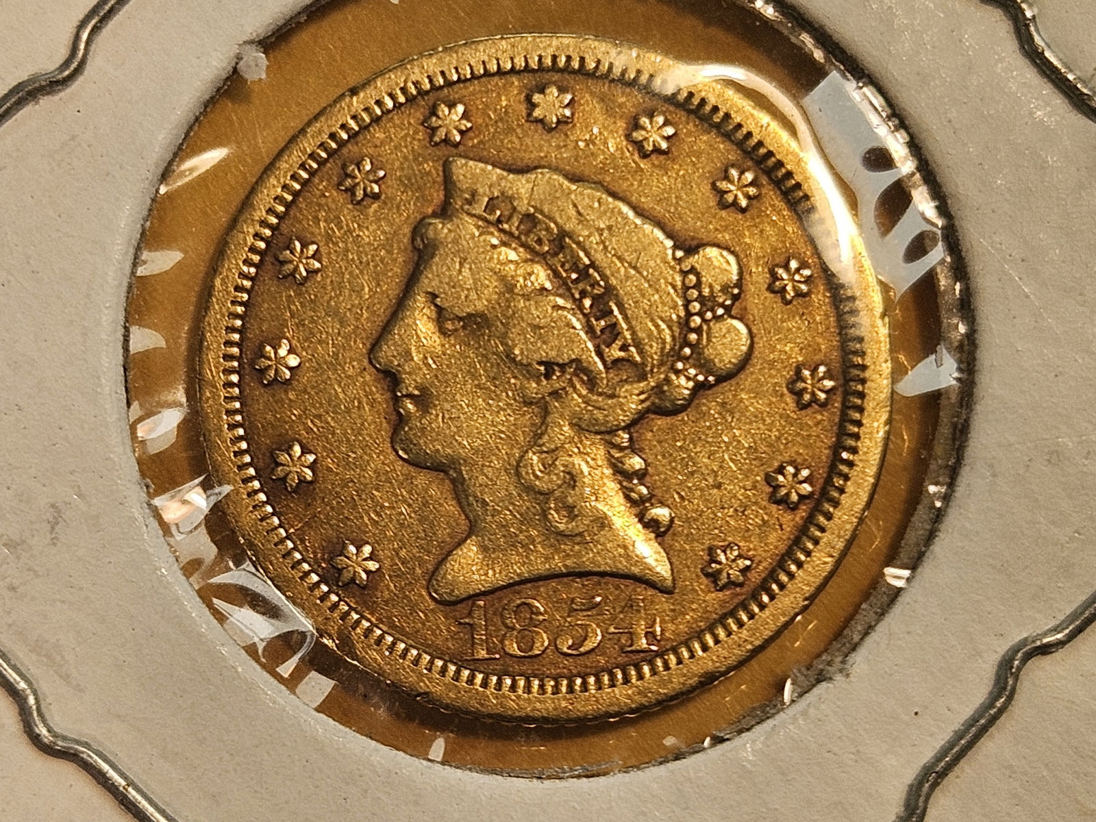 GOLD! 1854-O Liberty Head Gold $2.5 Dollar Quarter Eagle: Lightly circulated