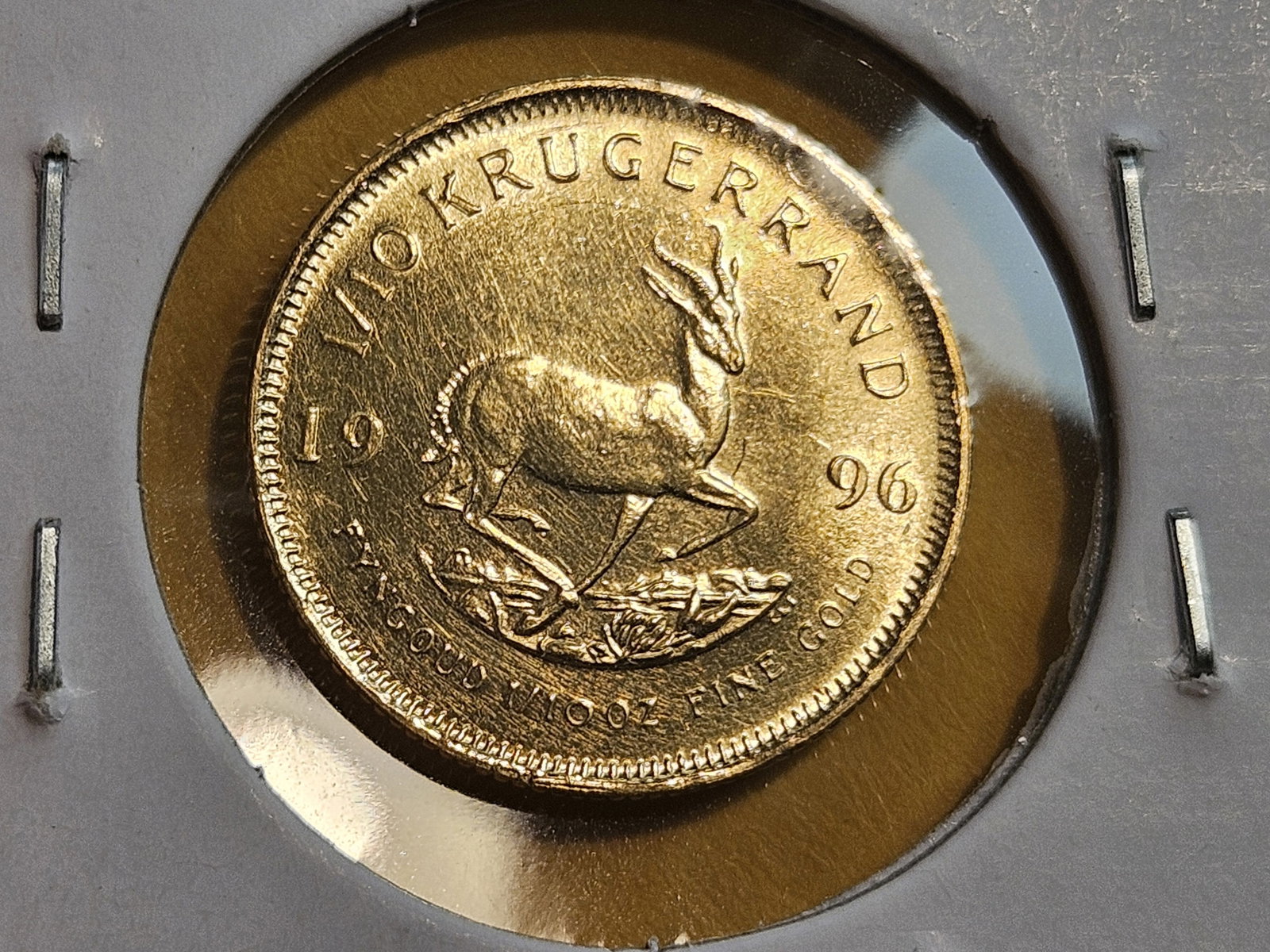 GOLD! GEM Brilliant Uncirculated 1996 South Africa Gold One-tenth Krugerrand - 3