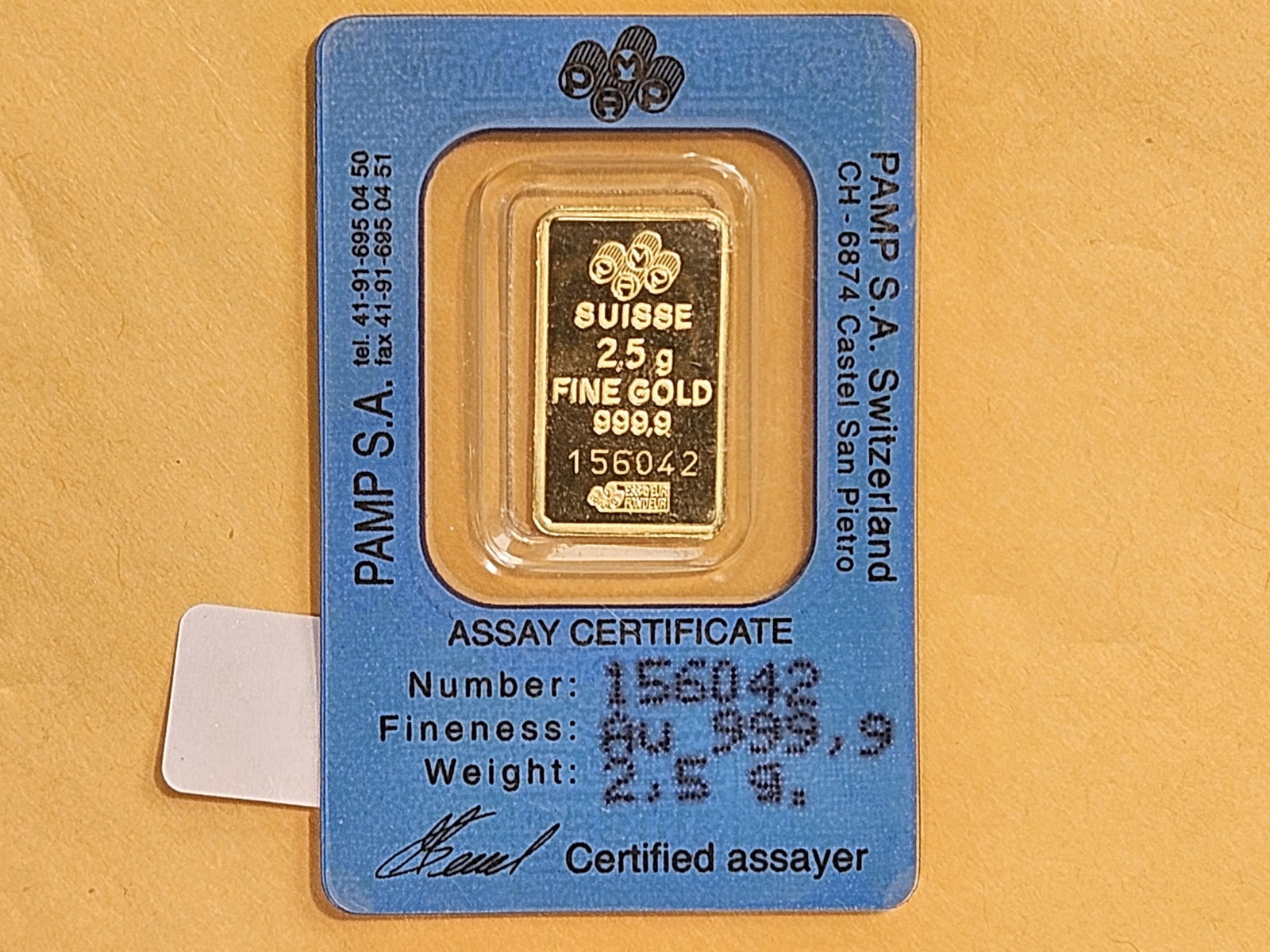 GOLD! PAMP SUISSE 2.5 Gram .9999 fine gold bar - 2