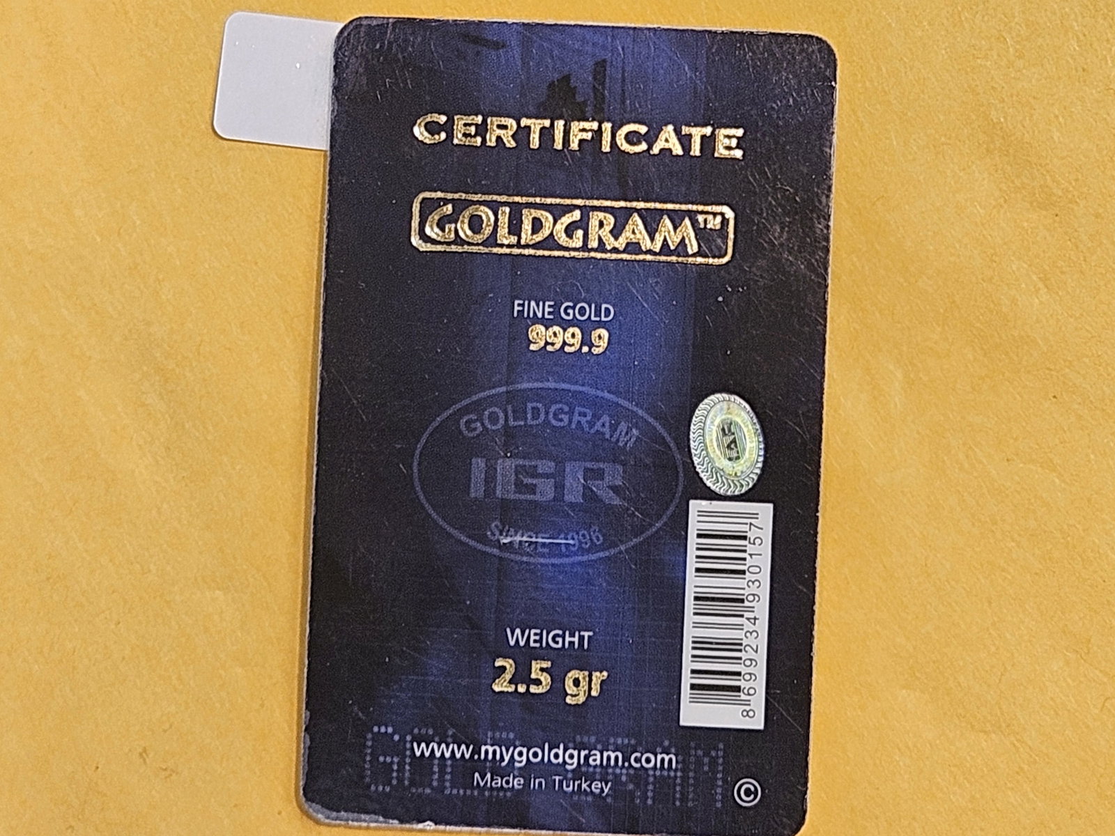 GOLD! Istanbul Gold Refinery 2.5 Gram .9999 fine gold bar - 2